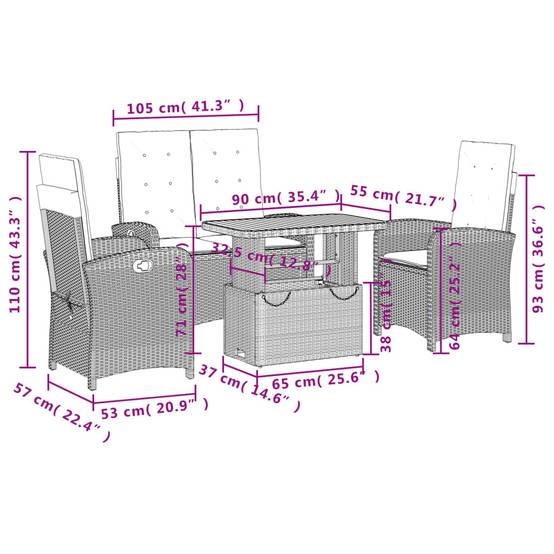 Salon Bas de Jardin 4 Places avec Table Relevable, Fauteuils et Banquette Relax, Résine Tressée Noire, Coussins Noirs – ComfortXL Outdoor Living - Image 9