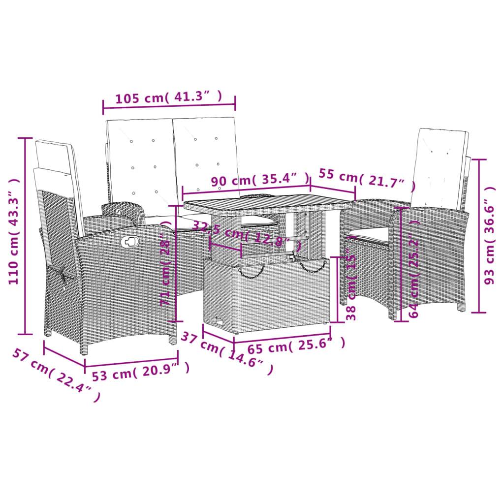 Salon Bas de Jardin 4 Places avec Table Relevable, Fauteuils et Banquette Relax, Résine Tressée Noire, Coussins Noirs – ComfortXL Outdoor Living - Image 9