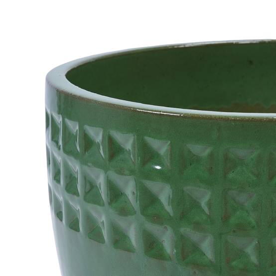 Lot 3 Pots Fleurs Céramique Émaillée Intérieur Extérieur Drainage Vert Antique - ComfortXL Outdoor Living - Image 5