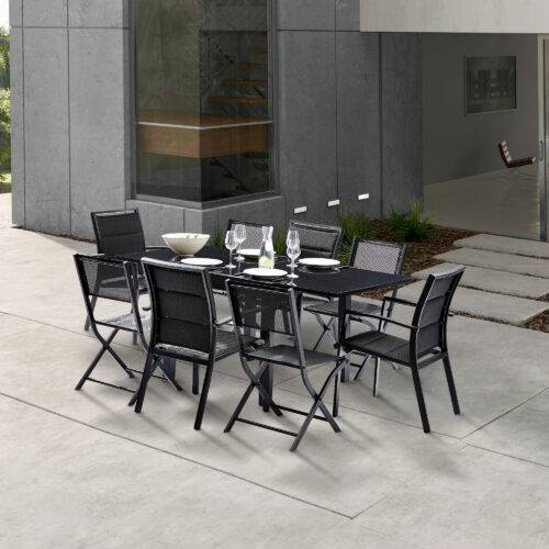 Wilsa Garden - Table Modulo 4/8 personnes structure en aluminium noire, plateau en verre noir - Imagen 1