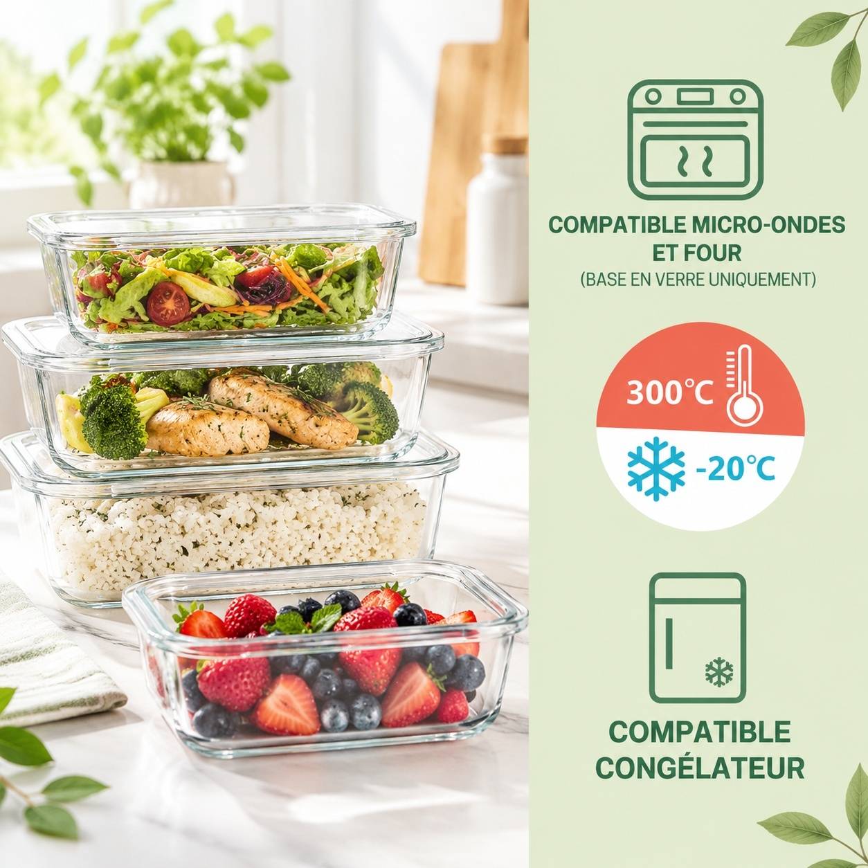 Boîte Alimentaire Verre Borosilicate Lot de 10 avec Couvercles Hermétiques - Image 3