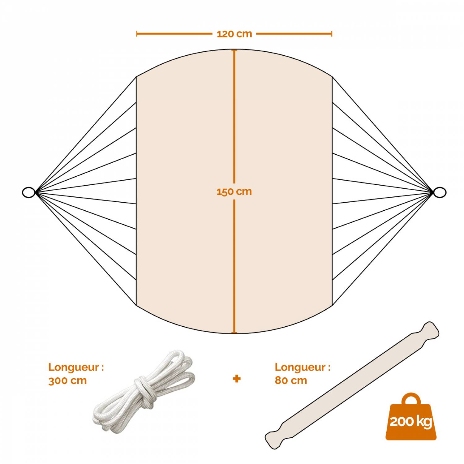 Linxor - Chaise hamac suspendue avec système d'attache - Beige - Linxor - Imagen 2