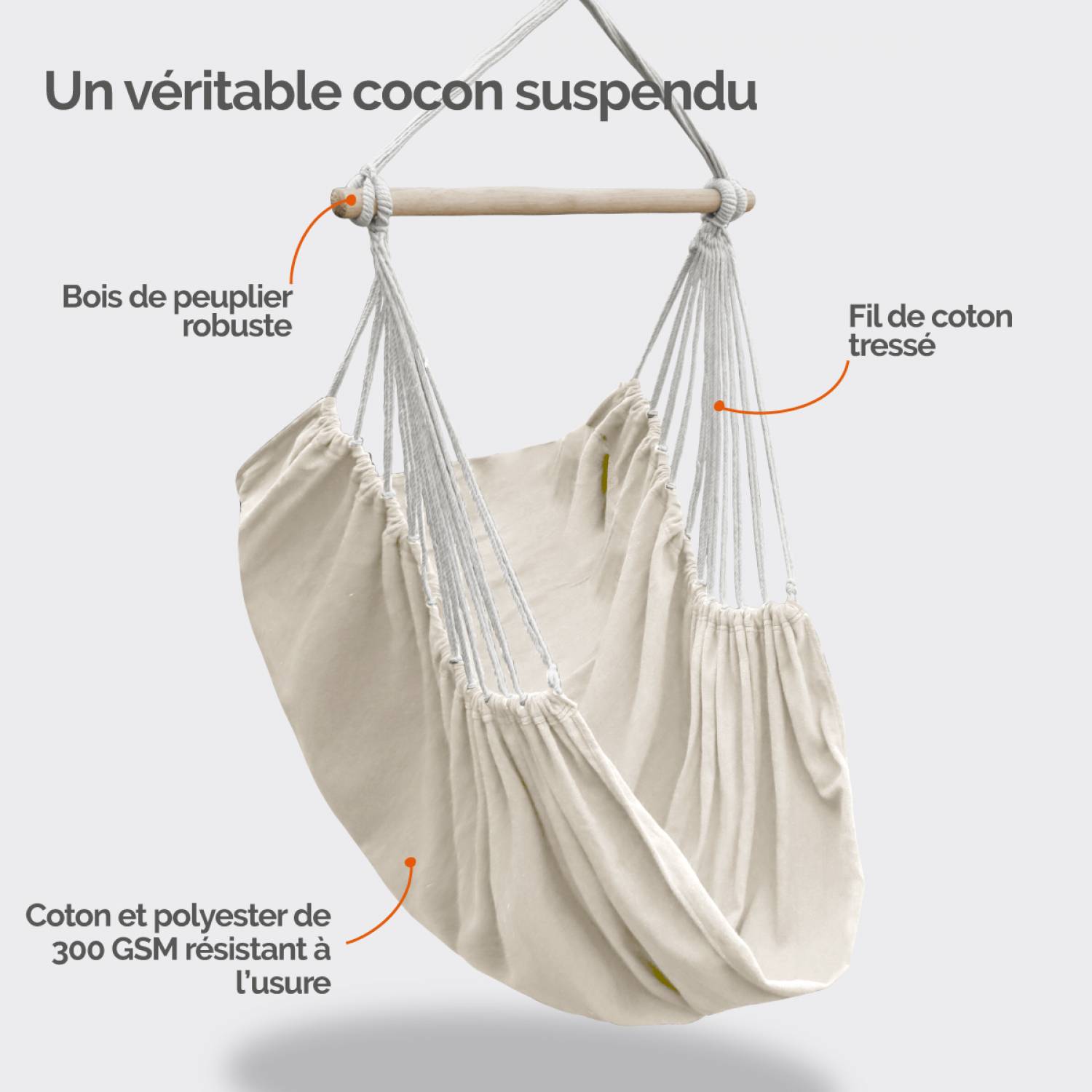 Linxor - Chaise hamac suspendue avec système d'attache - Beige - Linxor - Imagen 3