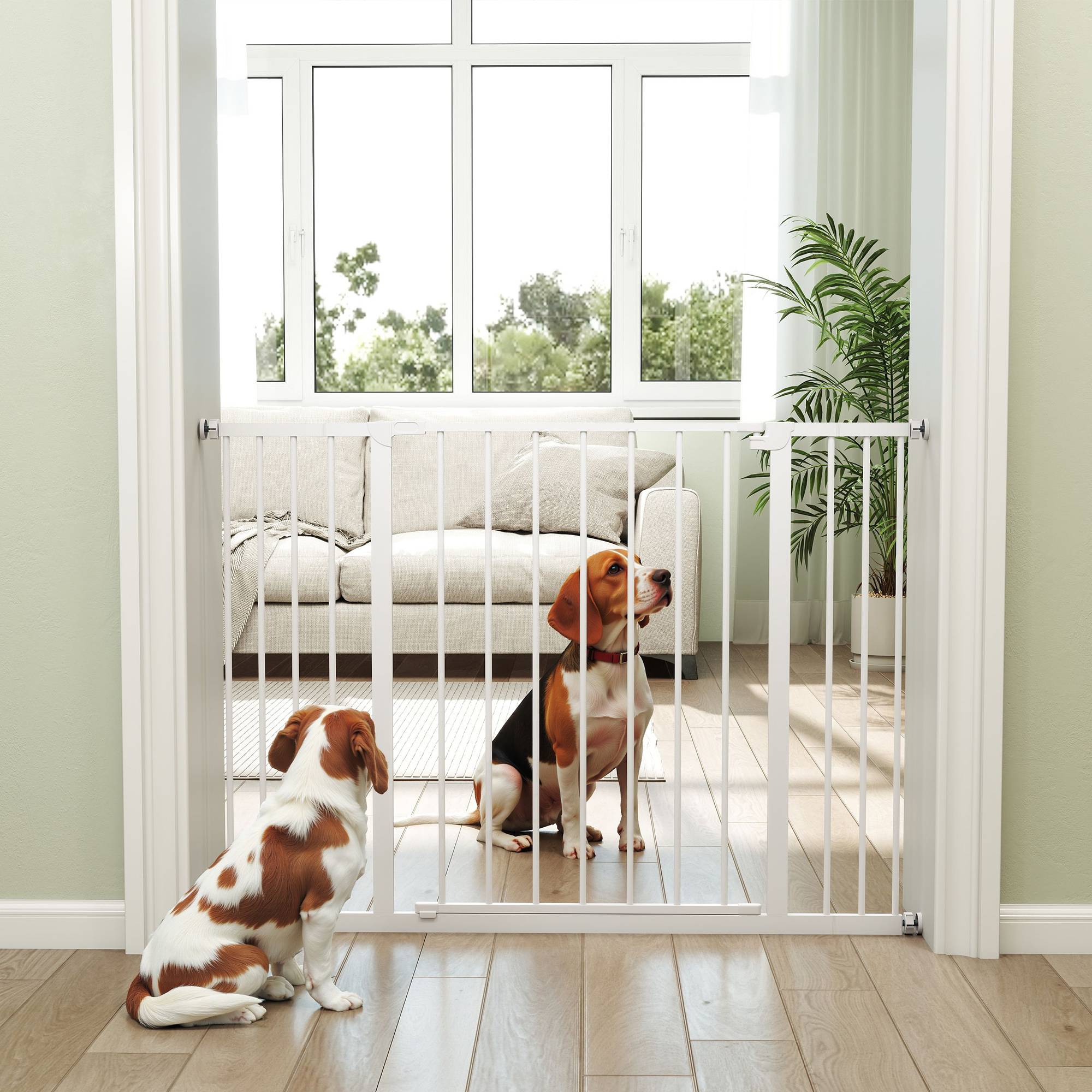 Barrière de porte escalier avec extension 10/15 cm, sans perçage, largeurs 76-82/86-97/101-107 cm, acier blanc - Image 9