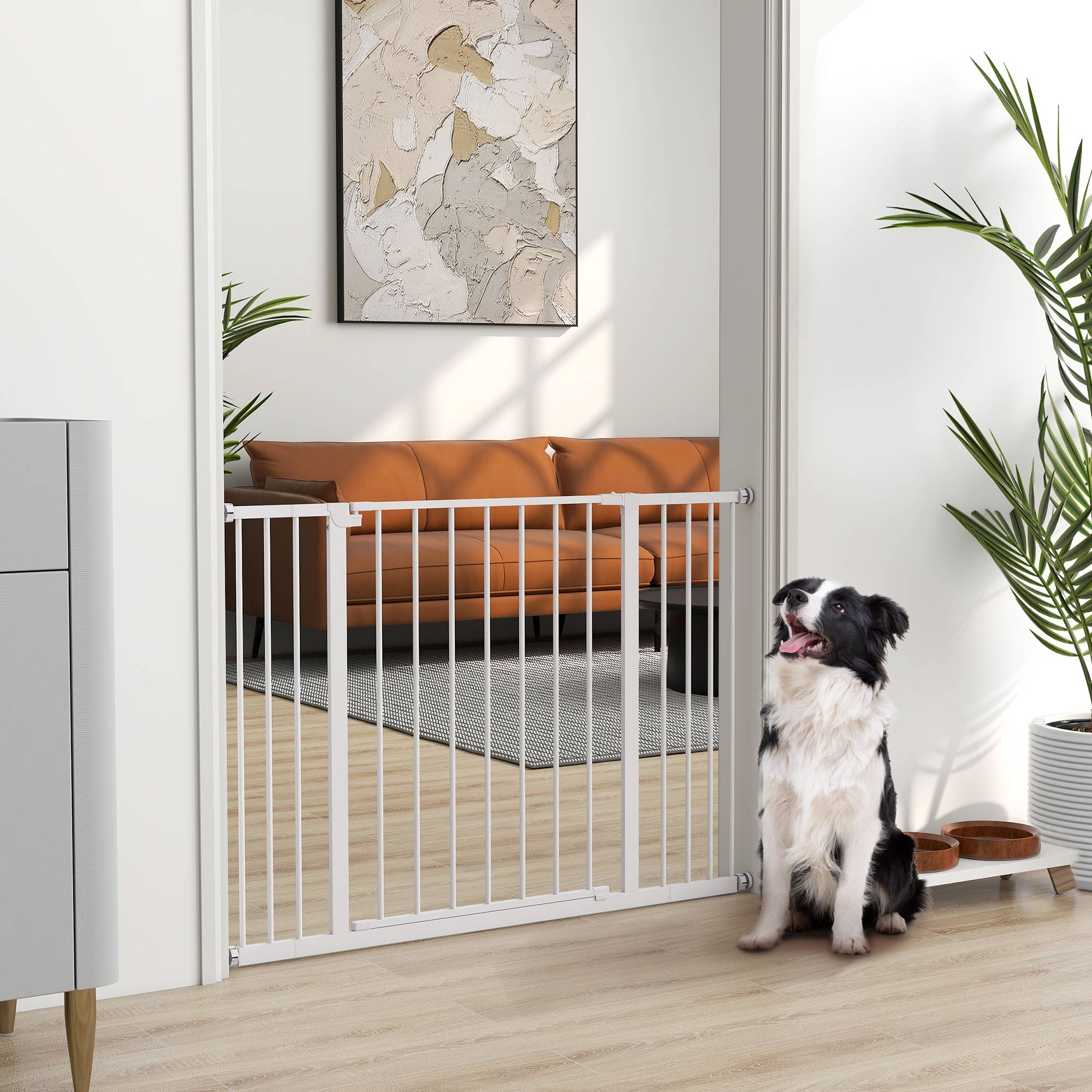 Barrière de porte escalier avec extension 10/15 cm, sans perçage, largeurs 76-82/86-97/101-107 cm, acier blanc - Image 3