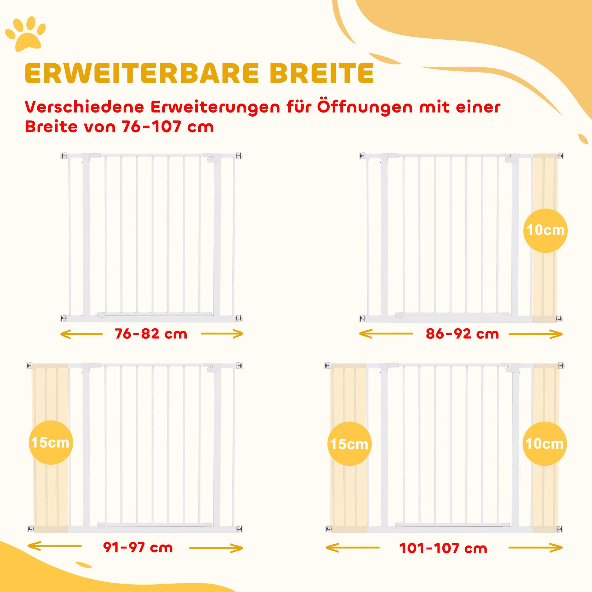 Barrière de porte escalier avec extension 10/15 cm, sans perçage, largeurs 76-82/86-97/101-107 cm, acier blanc - Image 7