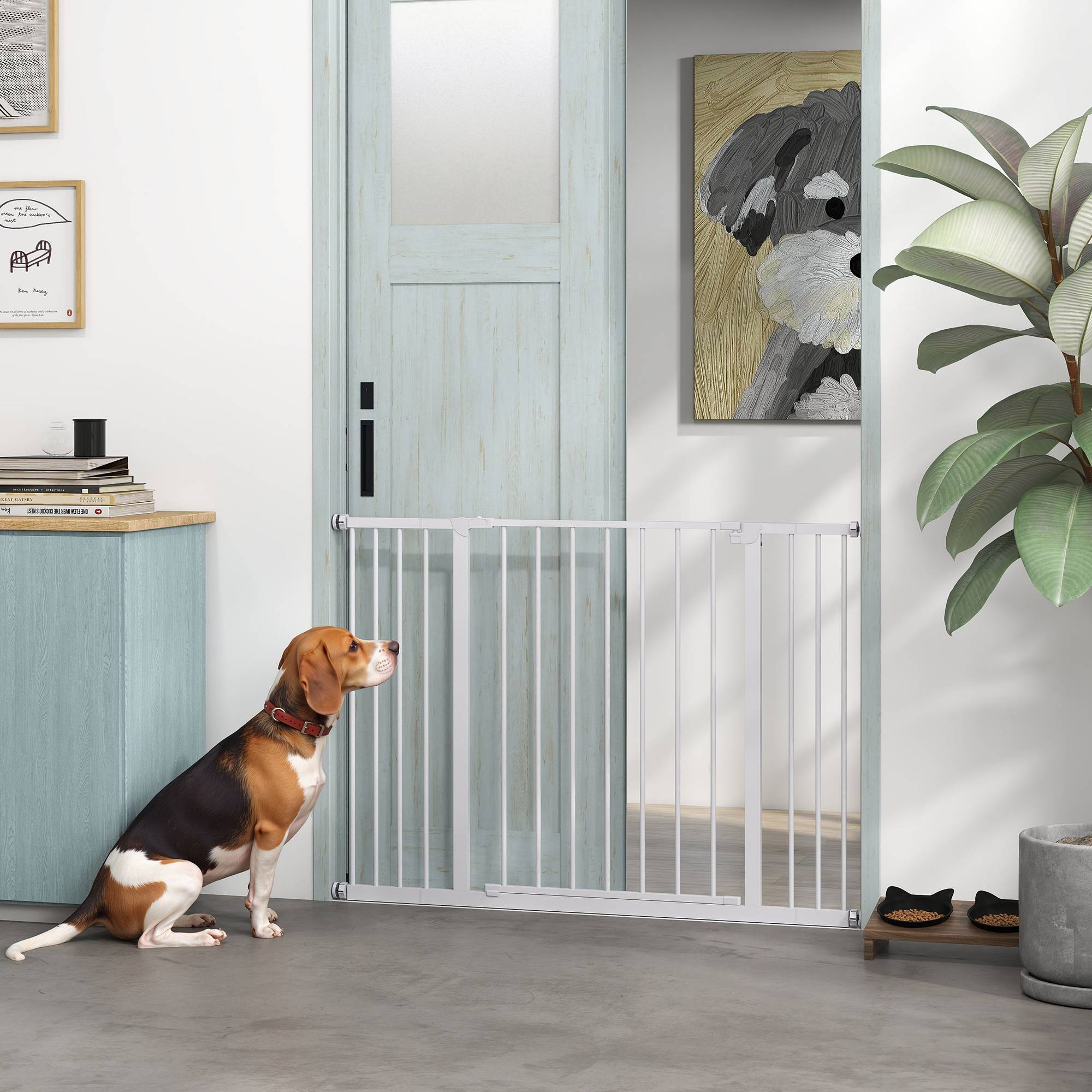 Barrière de porte escalier avec extension 10/15 cm, sans perçage, largeurs 76-82/86-97/101-107 cm, acier blanc - Image 4
