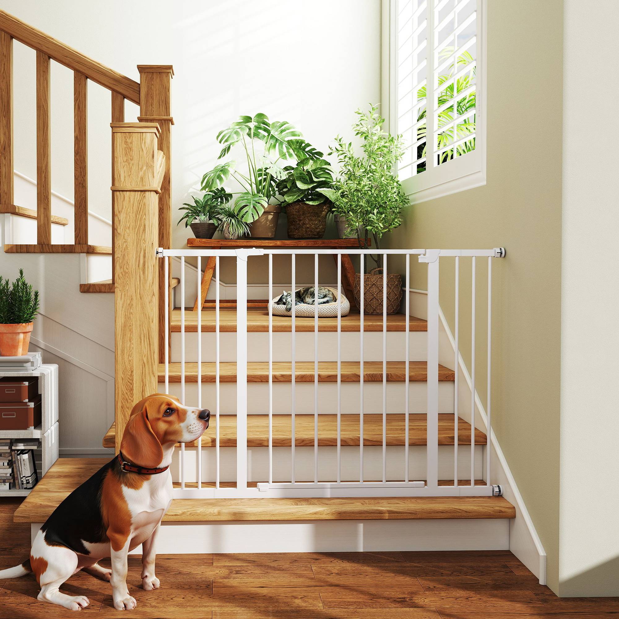 Barrière de porte escalier avec extension 10/15 cm, sans perçage, largeurs 76-82/86-97/101-107 cm, acier blanc - Image 10