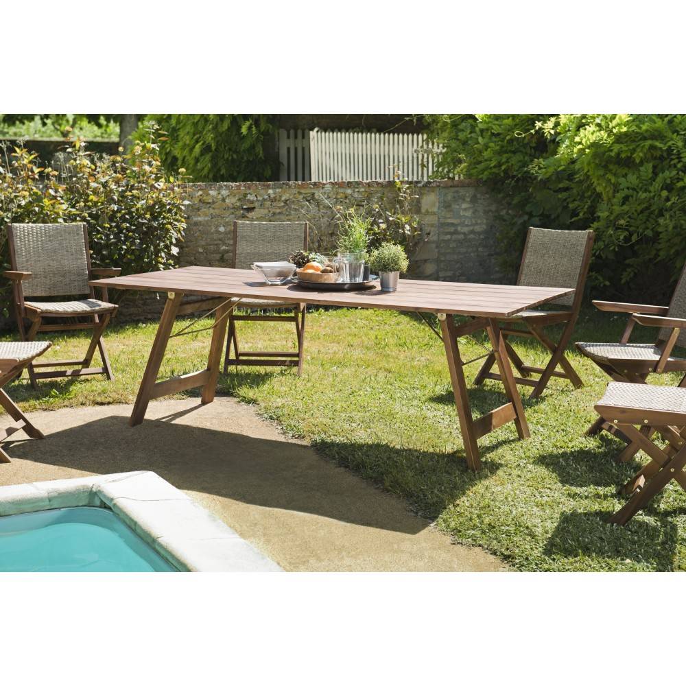 Macabane - VICK - Table de jardin 6/8 pers. rect. 220x90 cm bois acacia huilé - Imagen 2
