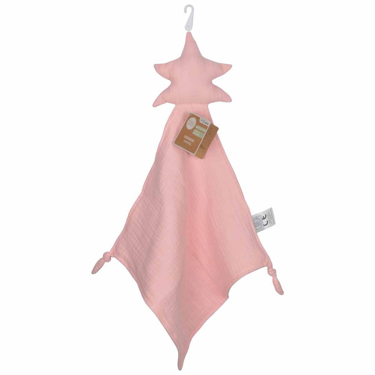 Doudou Mouchoir Bébé "Étoile" 46cm Rose - Image 4