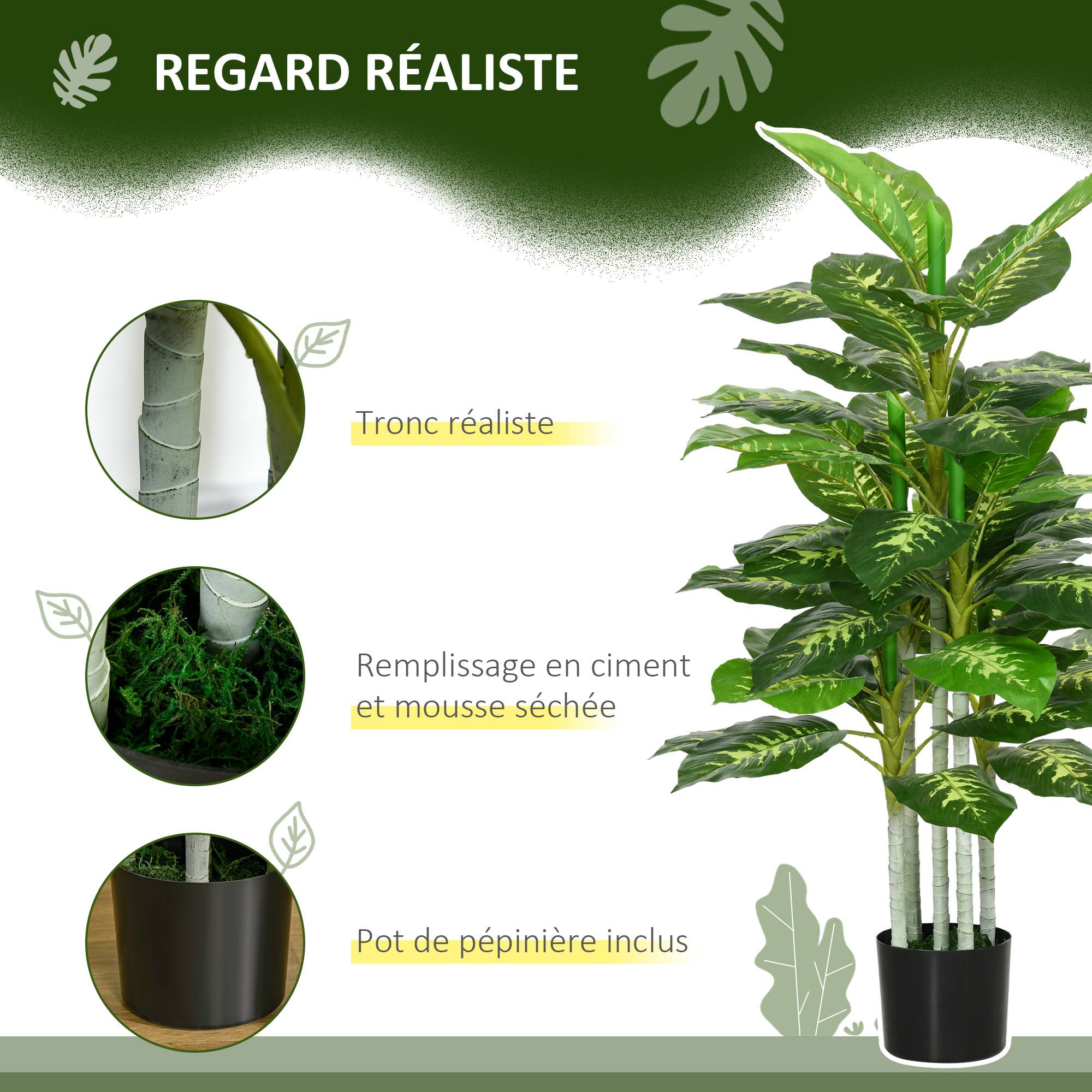Plante Artificielle Calathea Plastique PE Décoration Intérieur 53 Feuilles 120cm Vert - ComfortXL Outdoor Living - Image 7
