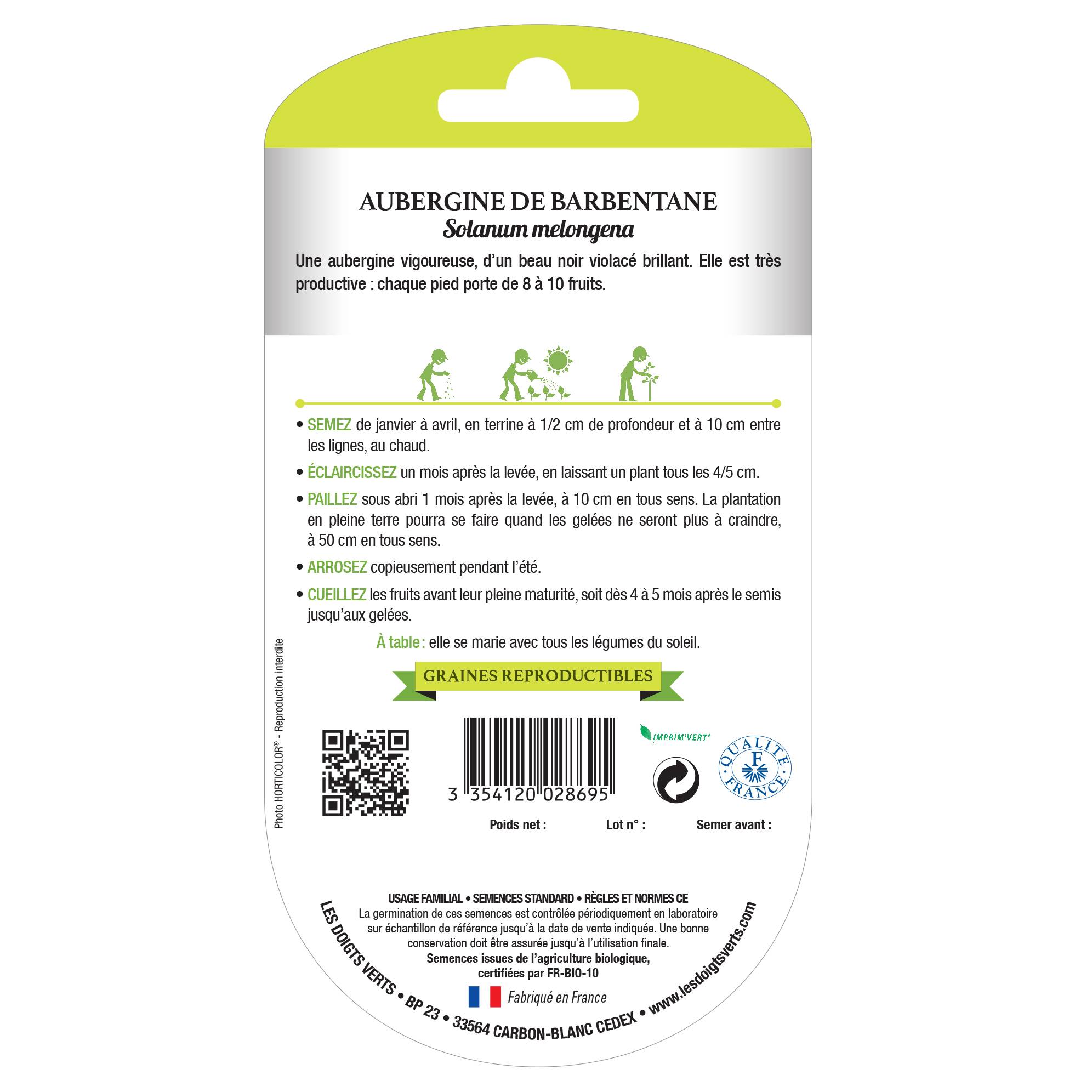 Graines aubergine de Barbentane BIO Les Doigts Verts - Image 1