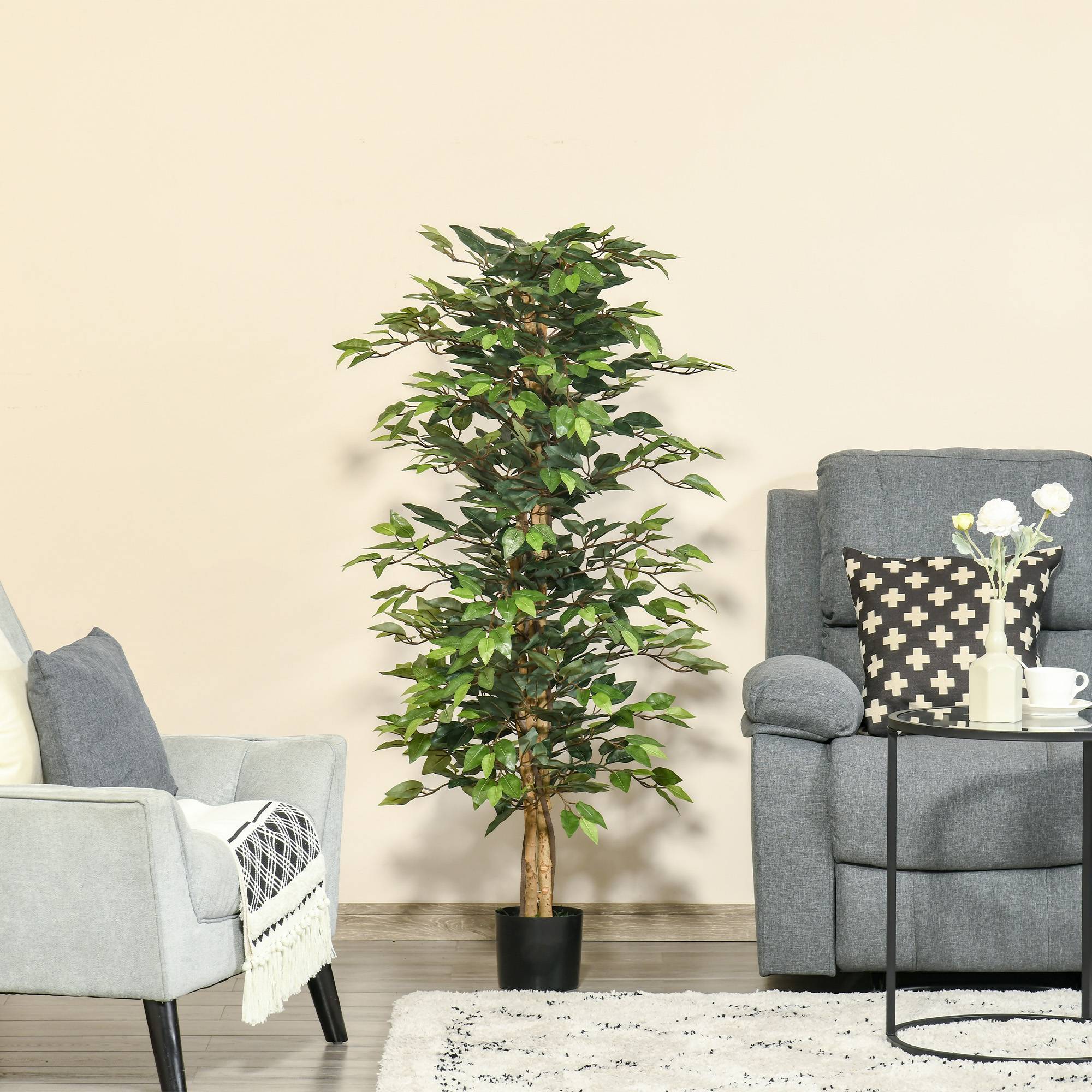 Grand faux ficus 150 cm, arbre artificiel, plante en pot, faux plante réaliste, salon chambre bureau jardin - Image 3