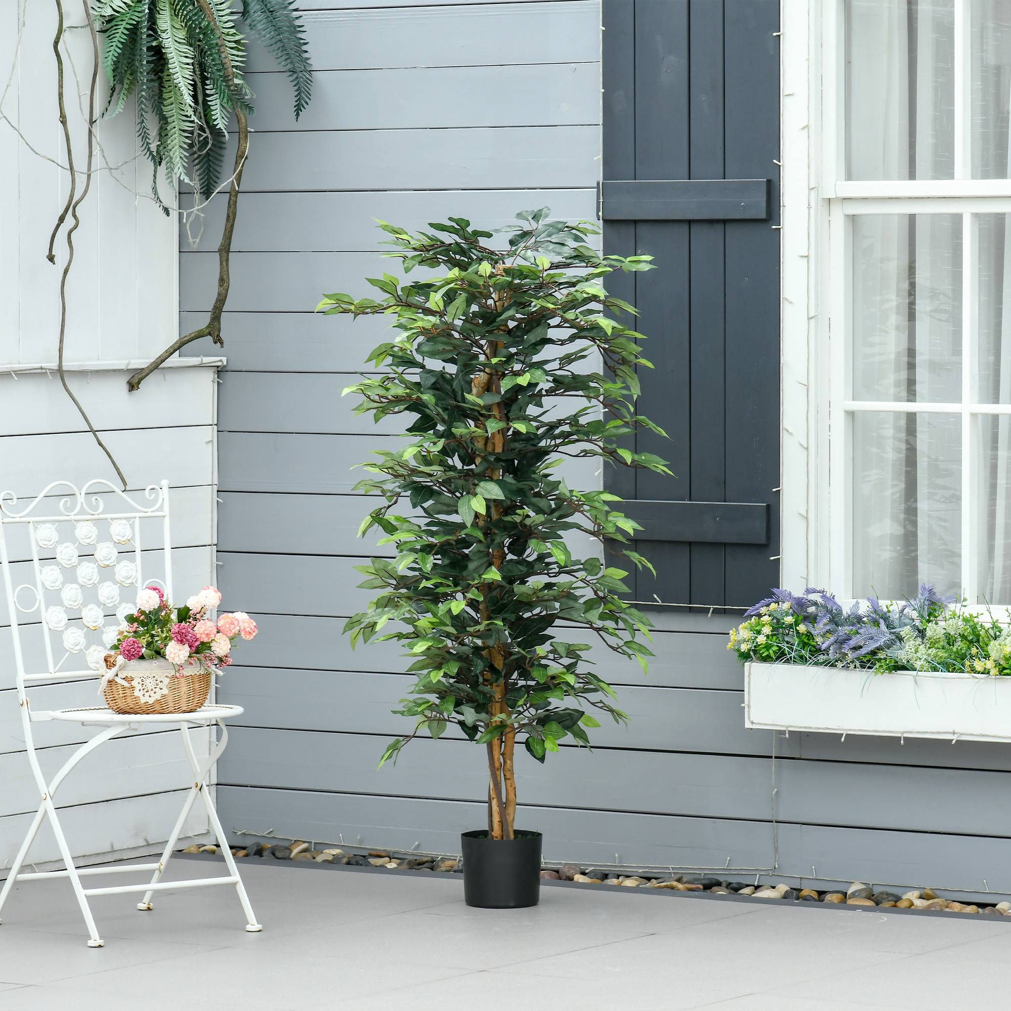 Grand faux ficus 150 cm, arbre artificiel, plante en pot, faux plante réaliste, salon chambre bureau jardin - Image 9