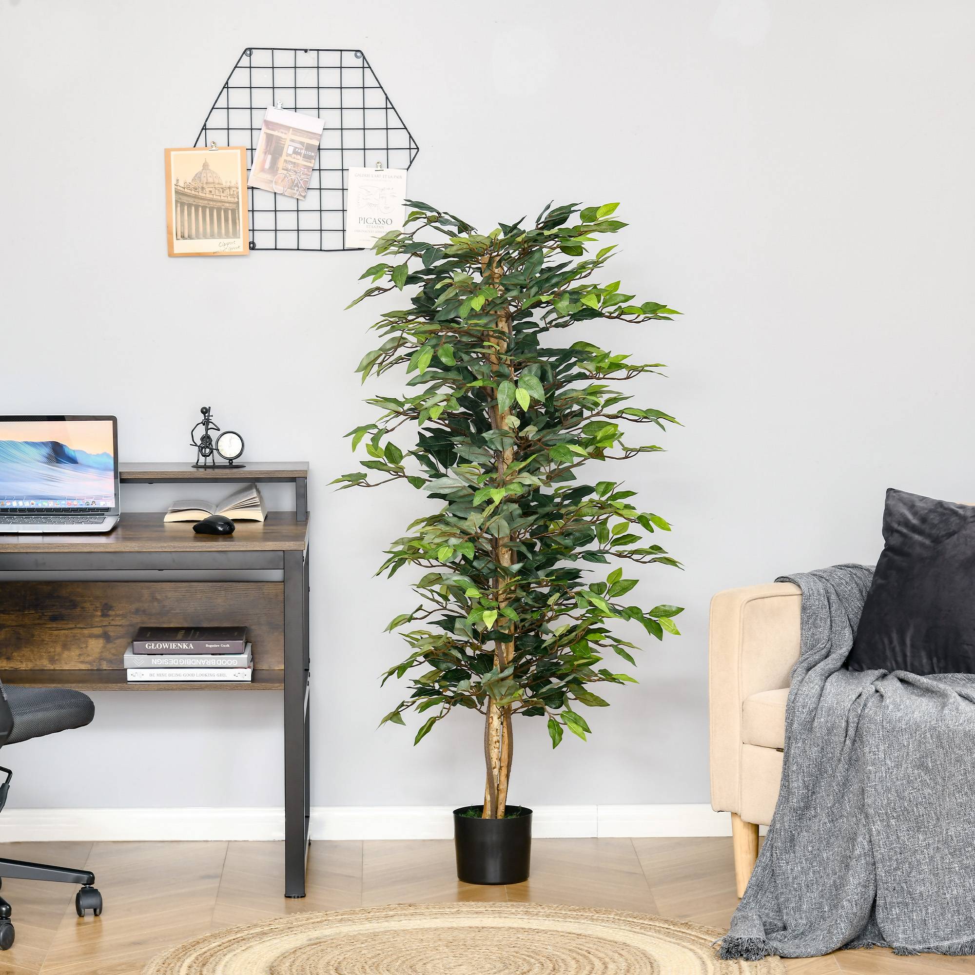 Grand faux ficus 150 cm, arbre artificiel, plante en pot, faux plante réaliste, salon chambre bureau jardin - Image 4