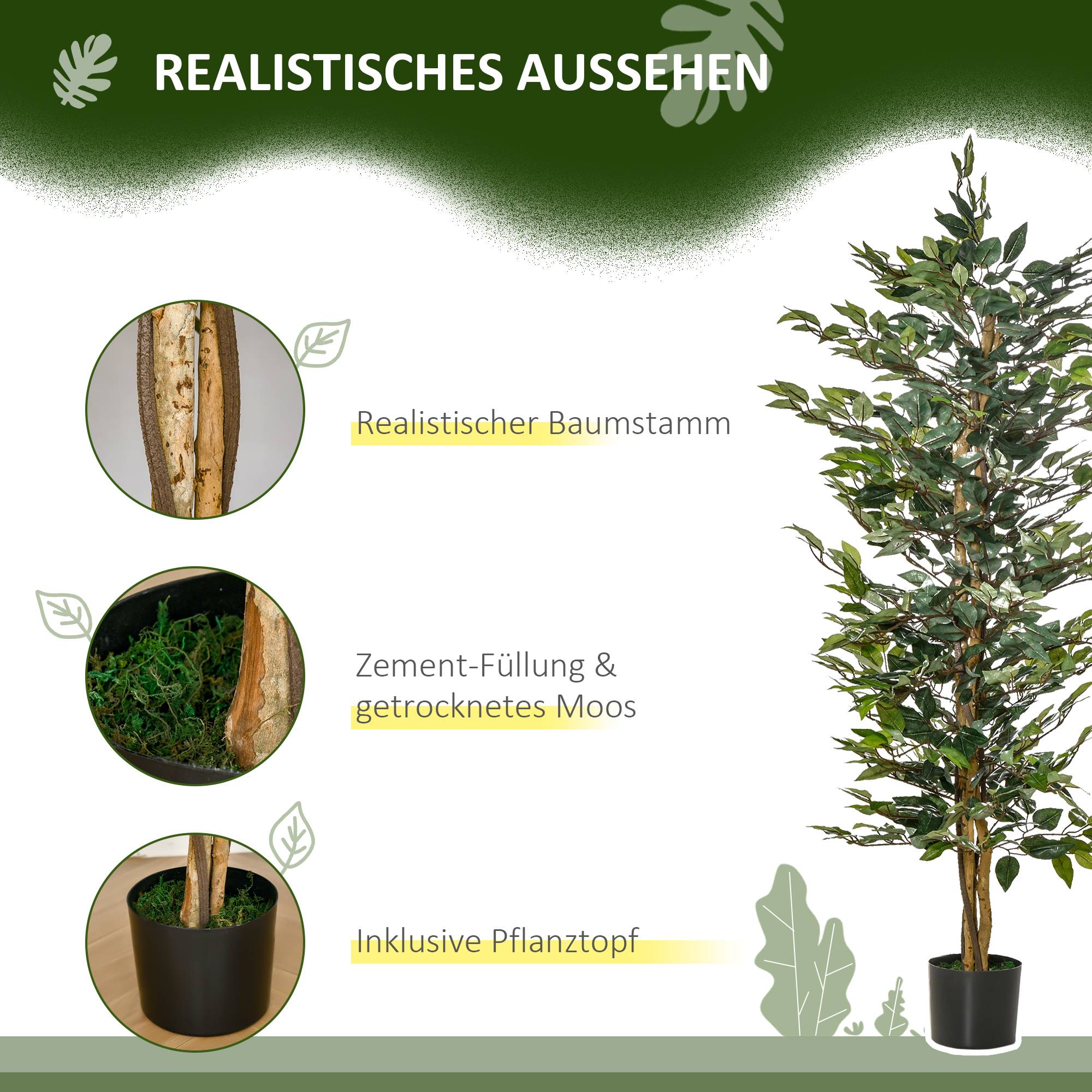 Grand faux ficus 150 cm, arbre artificiel, plante en pot, faux plante réaliste, salon chambre bureau jardin - Image 7