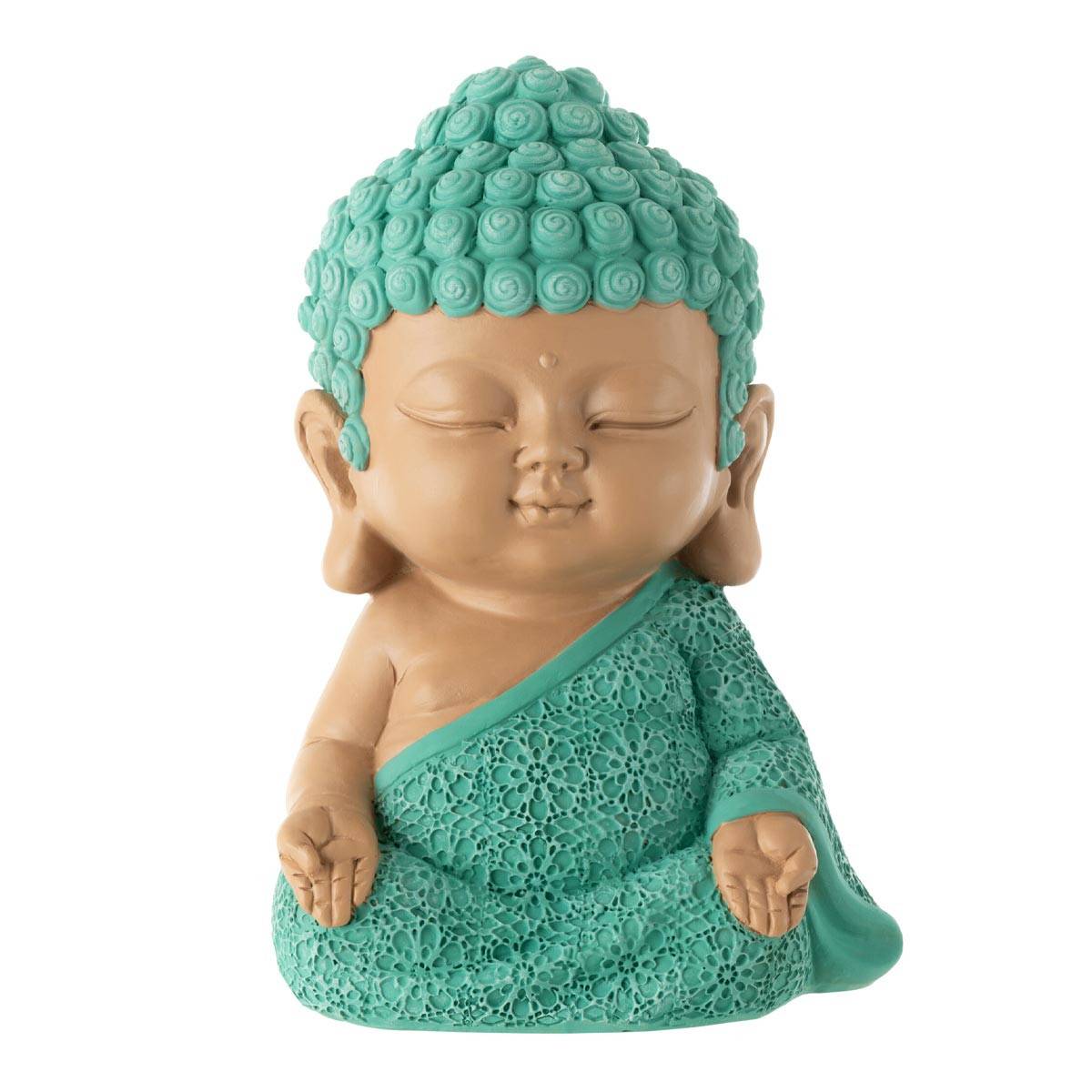 J-Line - Statuette Moine Zen "Toby" 19cm Bleu Azur - Image 1