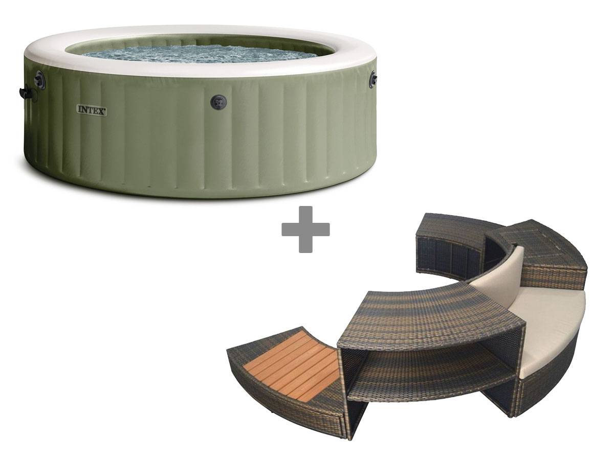 Pack spa gonflable Intex PureSpa Olive rond Bulles 6 places + Ensemble mobilier - Imagen 1