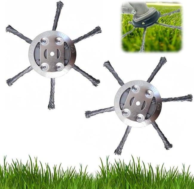 Tête de coupe-fil - Brosse métallique - Pour tondeuses à gazon - 6 lames - Trou intérieur de 5 mm - Lot de 2 - Argent-Lytech - Image 1