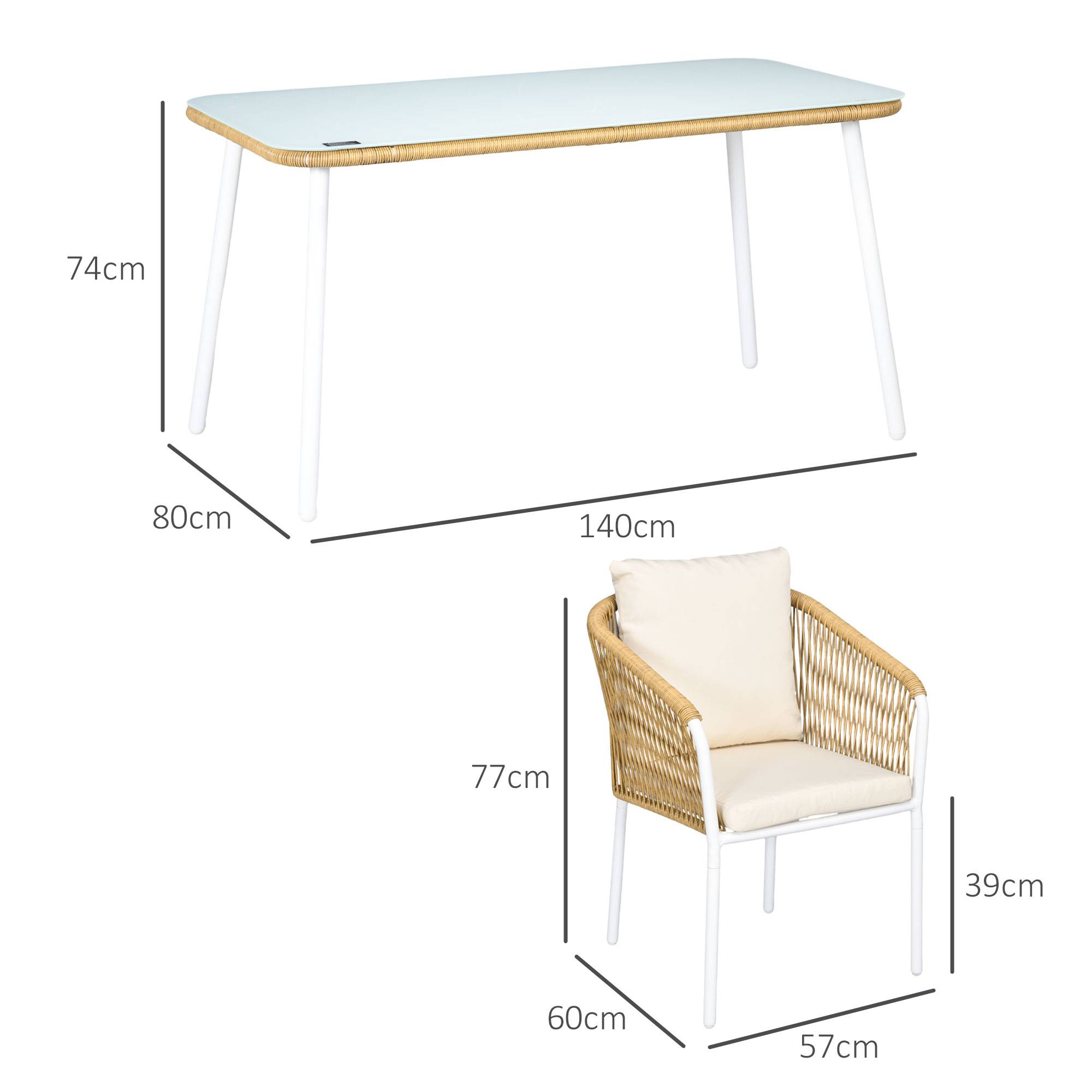 Outsunny - Salon de jardin 4 places 5 pièces table à manger chaises empilables coussins alu résine blanc beige - Outsunny - Imagen 3