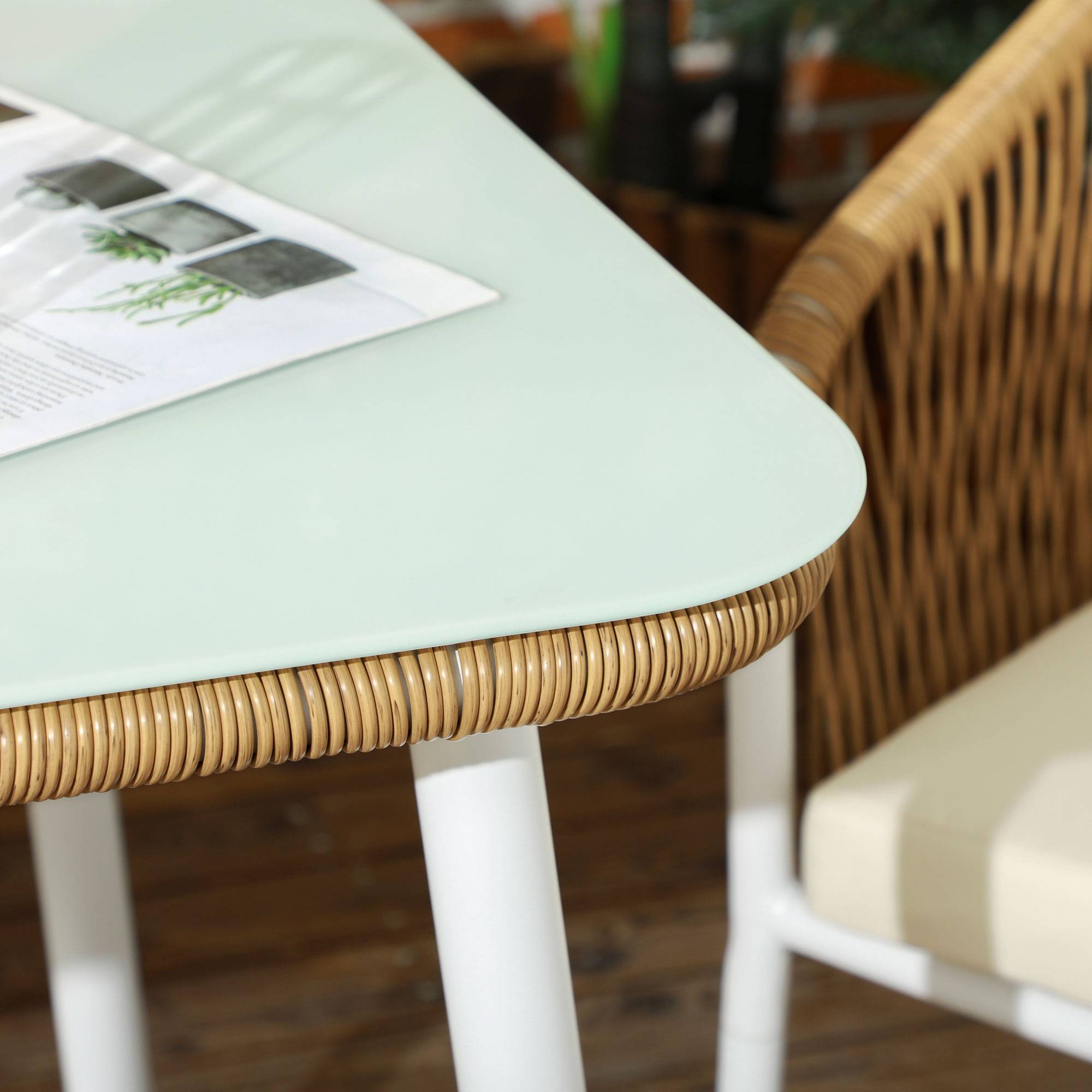 Outsunny - Salon de jardin 4 places 5 pièces table à manger chaises empilables coussins alu résine blanc beige - Outsunny - Imagen 4