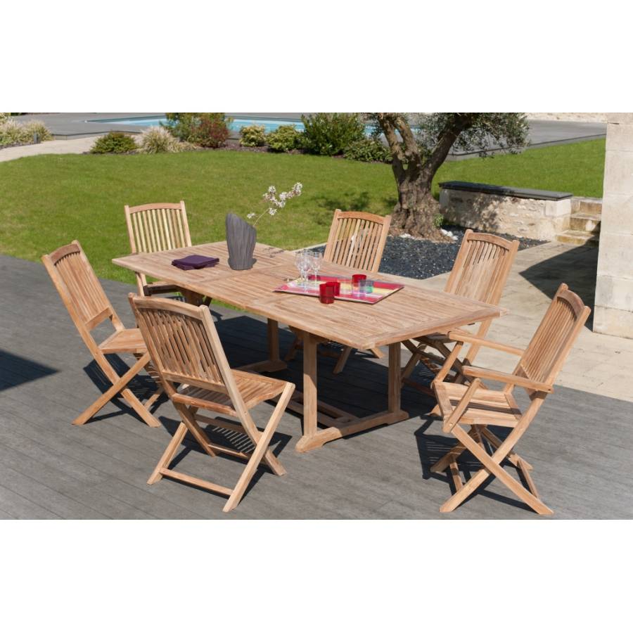 Macabane - HARRIS - SALON DE JARDIN EN BOIS TECK 8/10 pers - Ensemble de jardin - 1 Table rectangulaire extensible 180*240/100 cm 4 chaises - Imagen 2