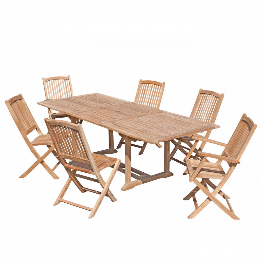 Macabane - HARRIS - SALON DE JARDIN EN BOIS TECK 8/10 pers - Ensemble de jardin - 1 Table rectangulaire extensible 180*240/100 cm 4 chaises - Imagen 1