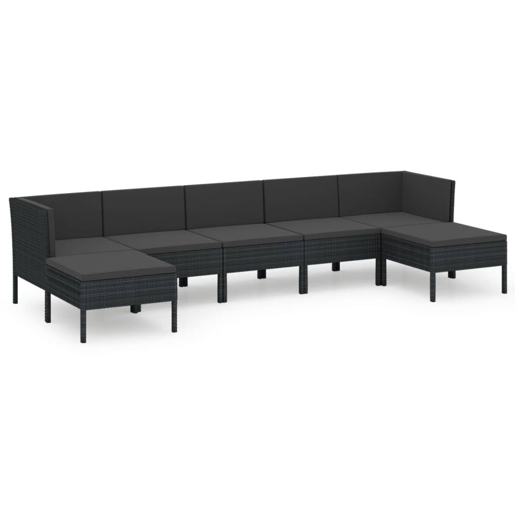 Helloshop26 - Salon de jardin meuble d'extérieur ensemble de mobilier 7 pièces avec coussins résine tressée noir - Imagen 1