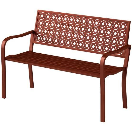 ComfortXL - Banc de jardin 2 places acier rouge 127 x 63 x 85 cm terrasse extérieur dossier décoratif accoudoirs - Image 2