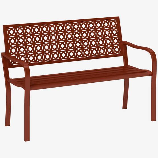 ComfortXL - Banc de jardin 2 places acier rouge 127 x 63 x 85 cm terrasse extérieur dossier décoratif accoudoirs - Image 10
