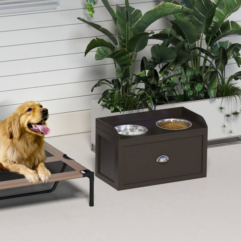 Station de nourrissage surélevée chien 60 x 30 x 36 cm acier inoxydable et bois - PANGIVO - Image 8