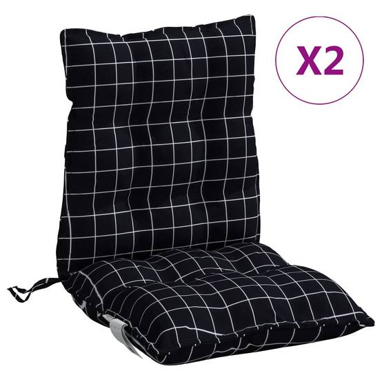 Lot de 2 Coussins d'extérieur - Coussins de chaise à dossier bas - Coussins de Siège pour intérieur et extérieur motif à carreaux noir - Image 1