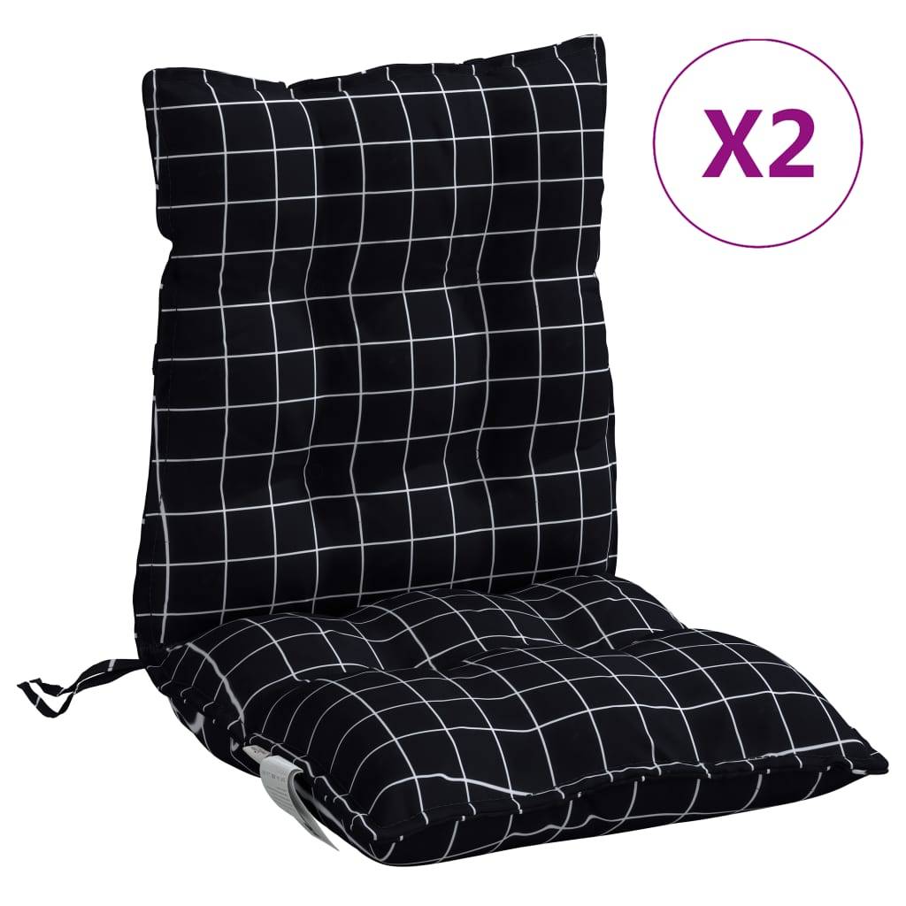 Lot de 2 Coussins d'extérieur - Coussins de chaise à dossier bas - Coussins de Siège pour intérieur et extérieur motif à carreaux noir - Image 1