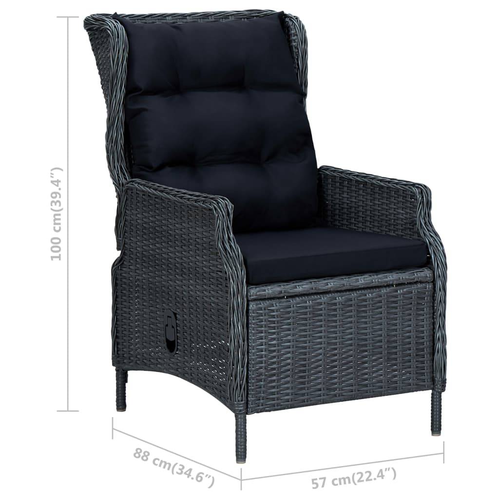 Chaise de jardin inclinable - Chaise d'extérieur - Fauteuil d'extérieur coussins Résine tressée Gris foncé - MEUBLE PRO - Image 7