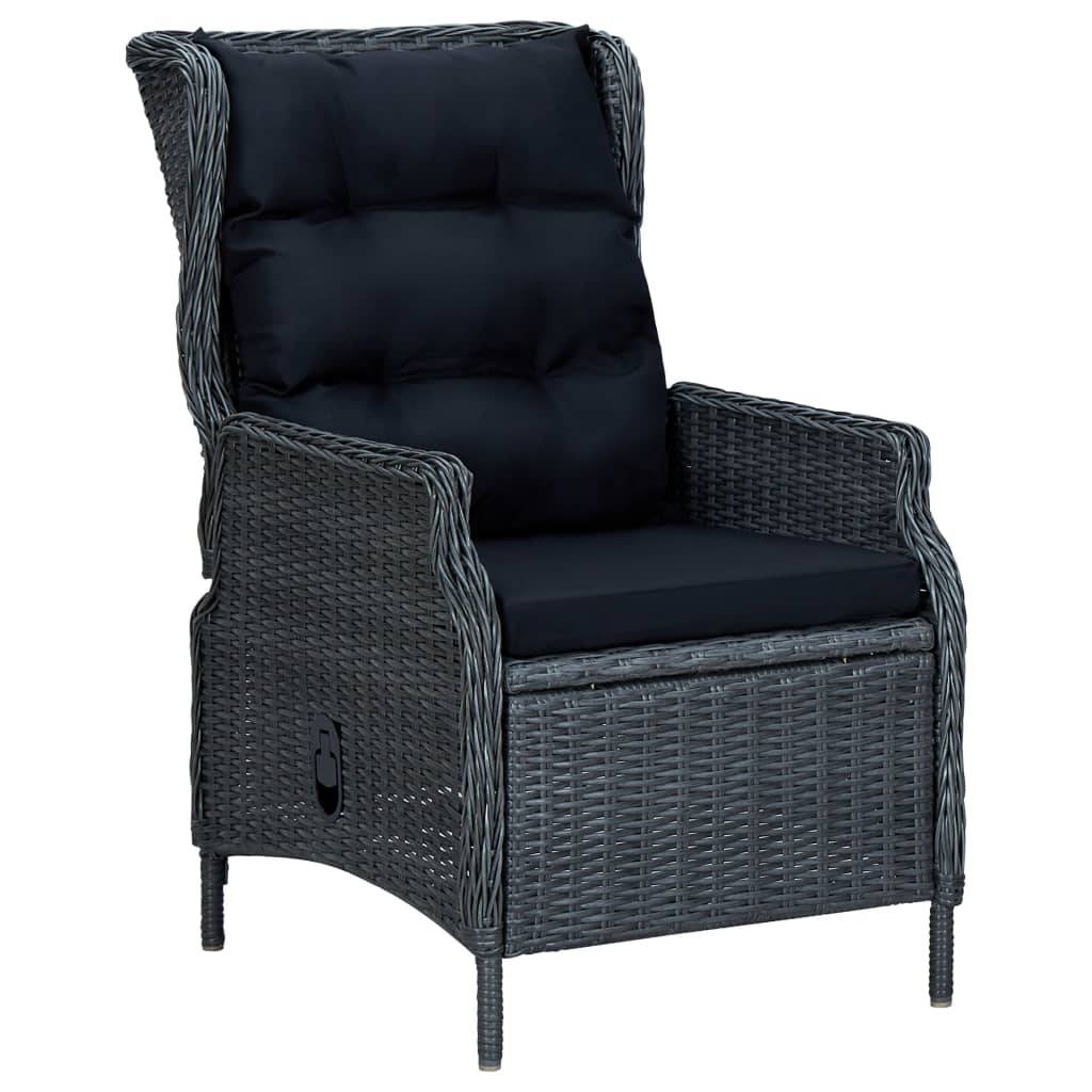 Chaise de jardin inclinable - Chaise d'extérieur - Fauteuil d'extérieur coussins Résine tressée Gris foncé - MEUBLE PRO - Image 2