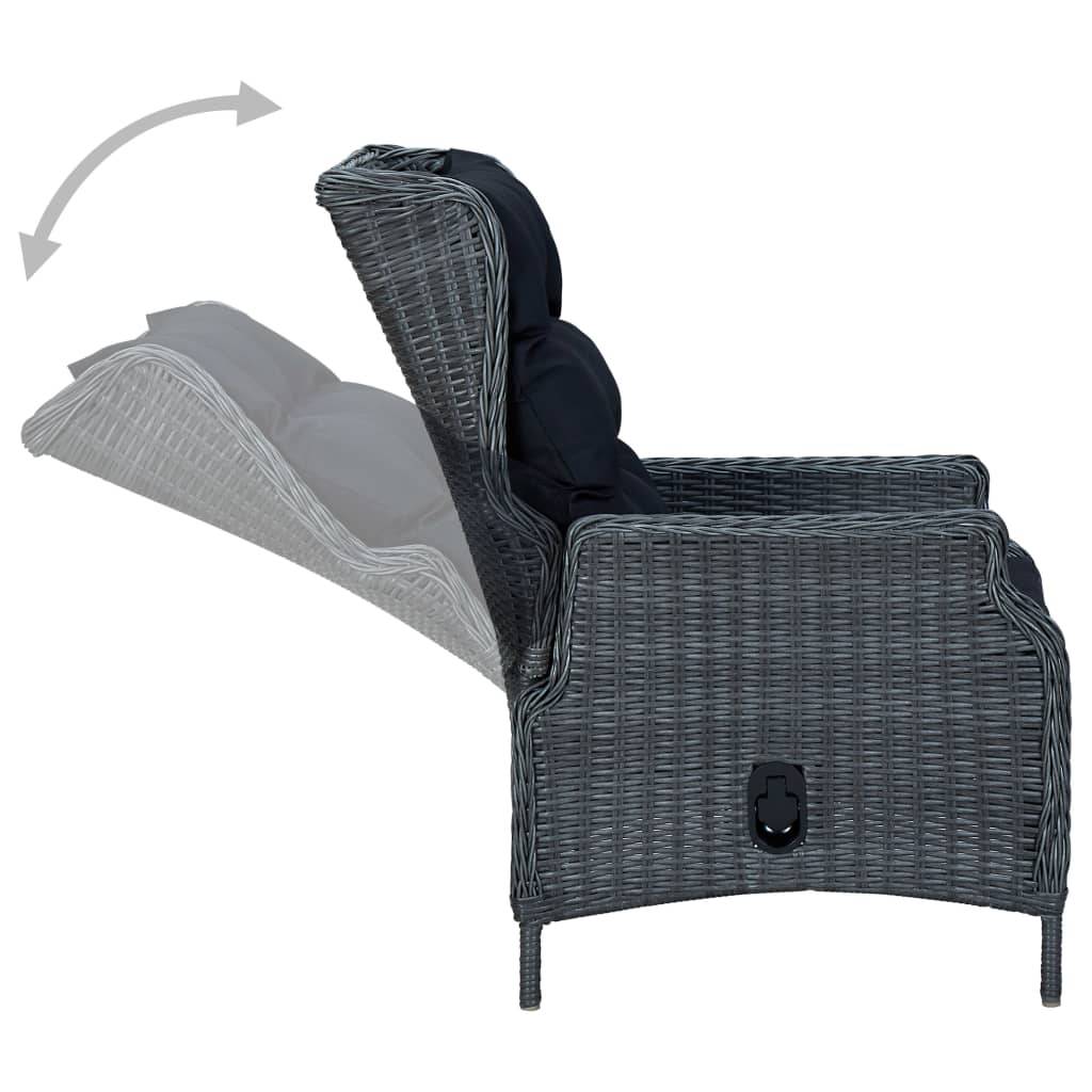 Chaise de jardin inclinable - Chaise d'extérieur - Fauteuil d'extérieur coussins Résine tressée Gris foncé - MEUBLE PRO - Image 5