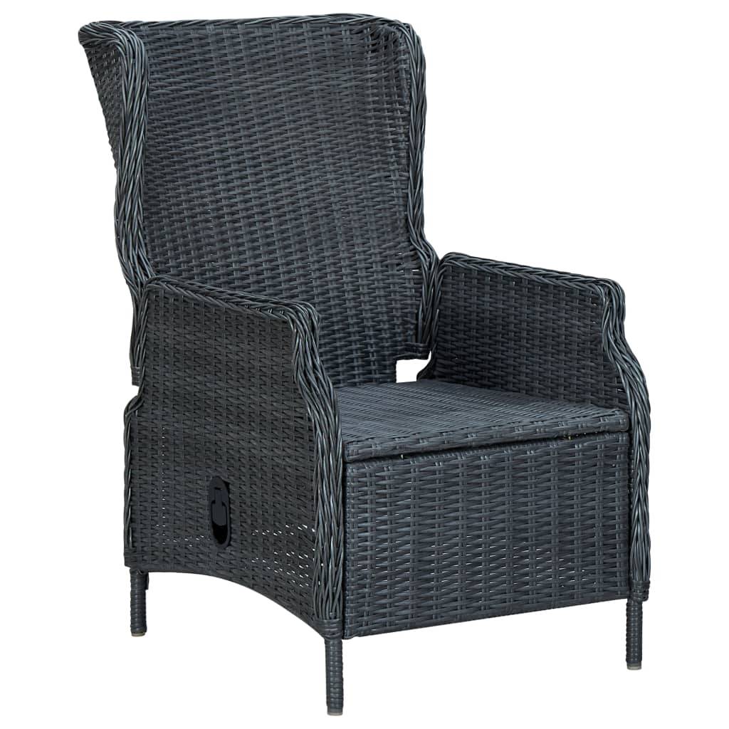 Chaise de jardin inclinable - Chaise d'extérieur - Fauteuil d'extérieur coussins Résine tressée Gris foncé - MEUBLE PRO - Image 3