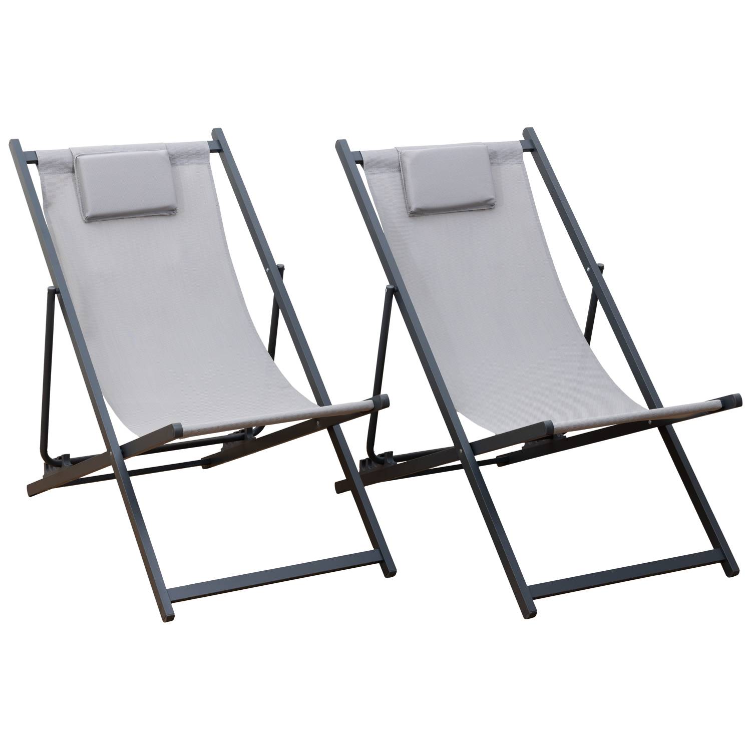 Lot de 2 chiliennes CYPRUS - textilène gris/structure anthracite - HAPPY GARDEN - Imagen 1