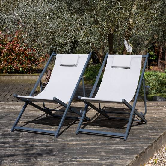 Lot de 2 chiliennes CYPRUS - textilène gris/structure anthracite - HAPPY GARDEN - Imagen 7