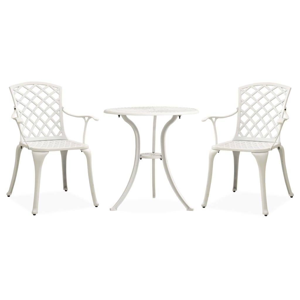 Ensemble de bistro jardin meuble extérieur terrasse 3 pièces aluminium coulé blanc - Imagen 1