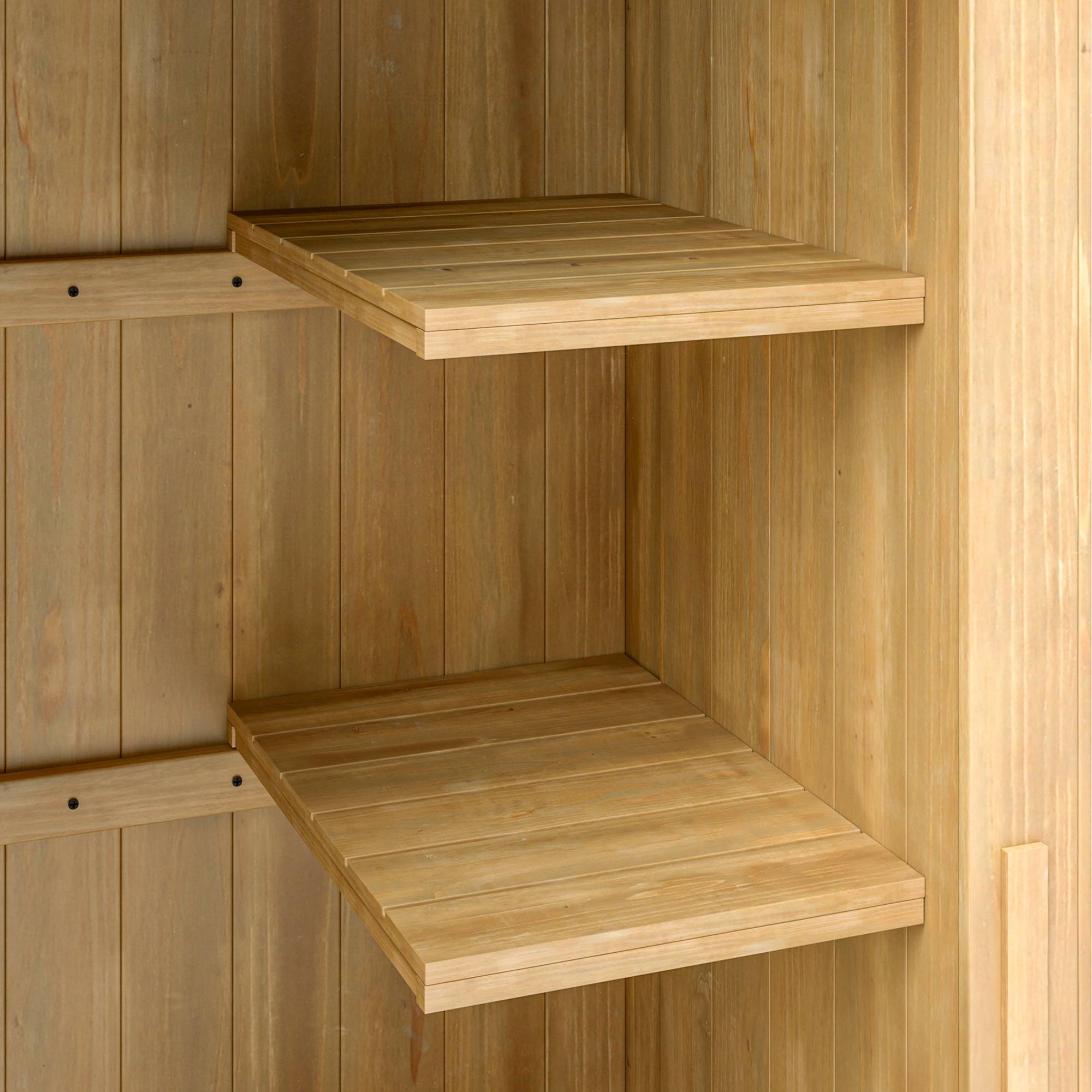 Outsunny - Abri de jardin armoire extérieur en bois 77,5x54,2x179,5cm toit bitumé 3 étagères porte loquet rangement terrasse naturel - Outsunny - Image 9