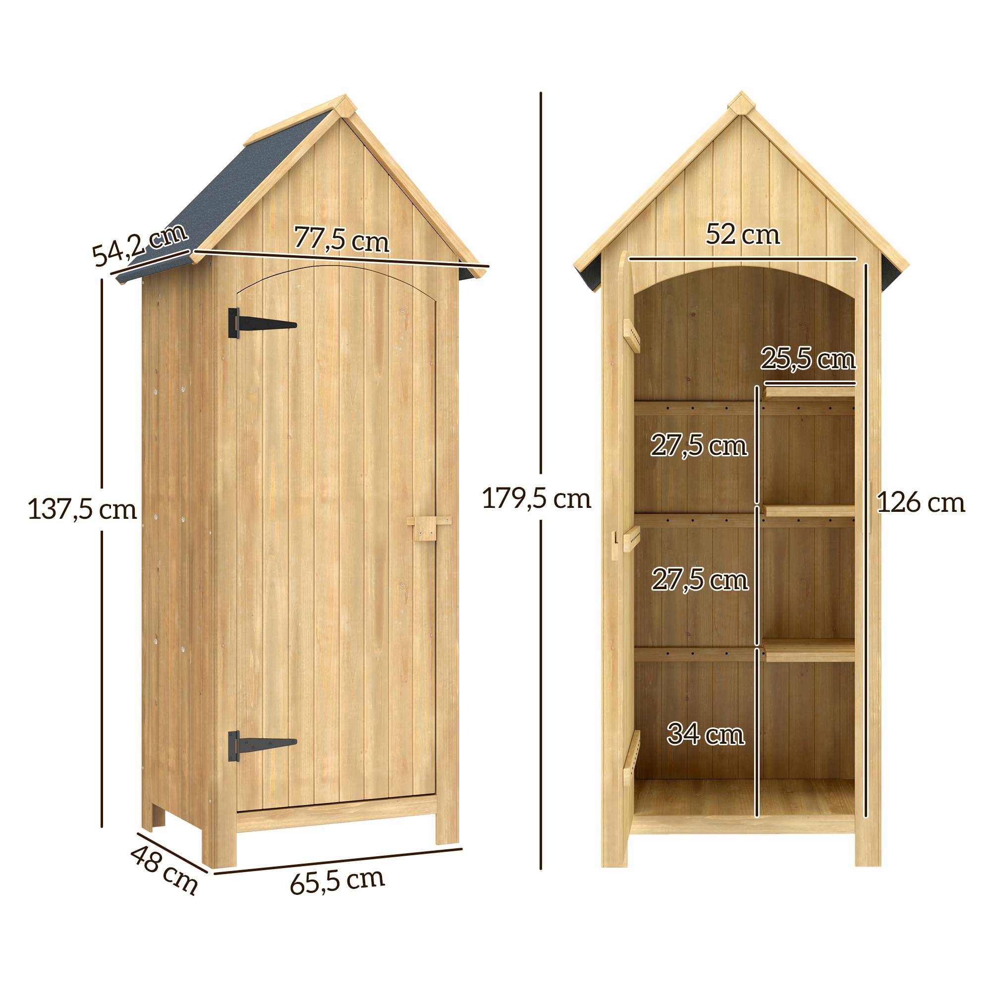 Outsunny - Abri de jardin armoire extérieur en bois 77,5x54,2x179,5cm toit bitumé 3 étagères porte loquet rangement terrasse naturel - Outsunny - Image 3