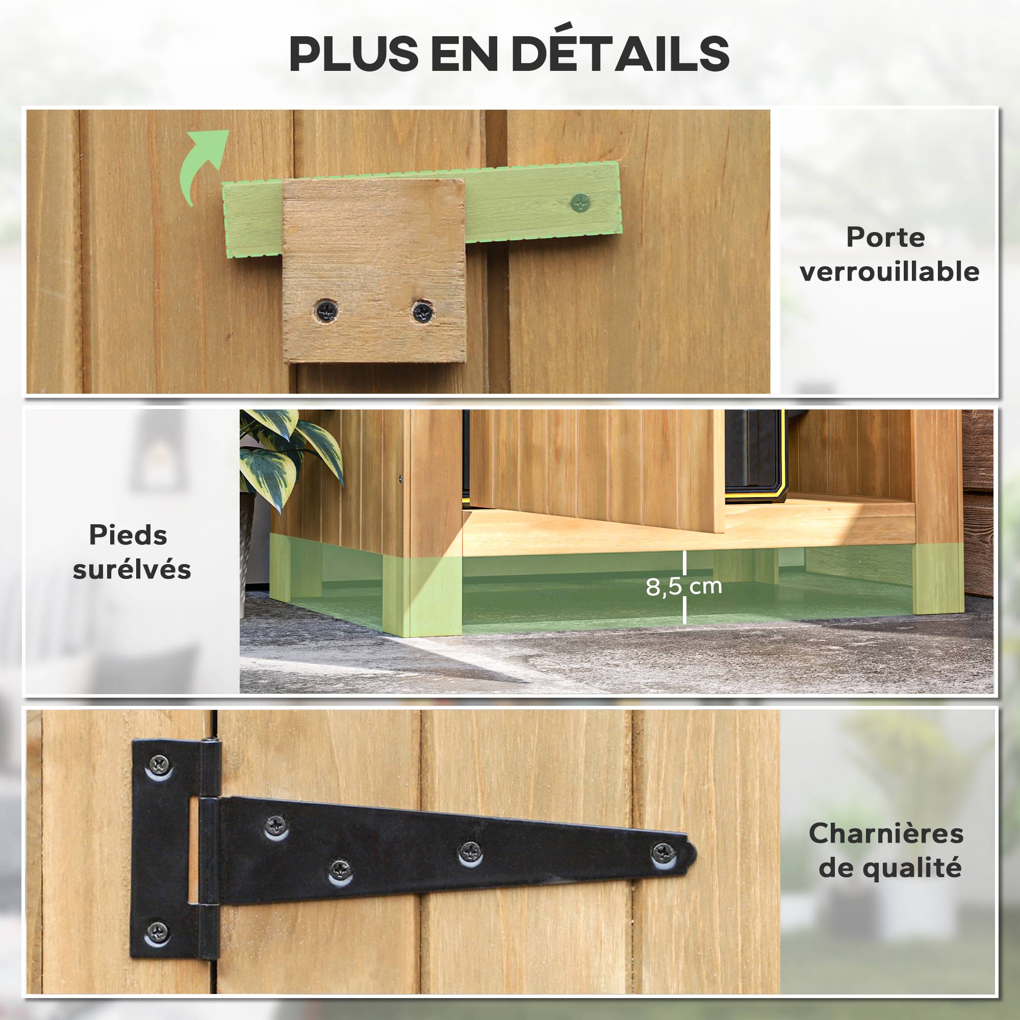 Outsunny - Abri de jardin armoire extérieur en bois 77,5x54,2x179,5cm toit bitumé 3 étagères porte loquet rangement terrasse naturel - Outsunny - Image 8