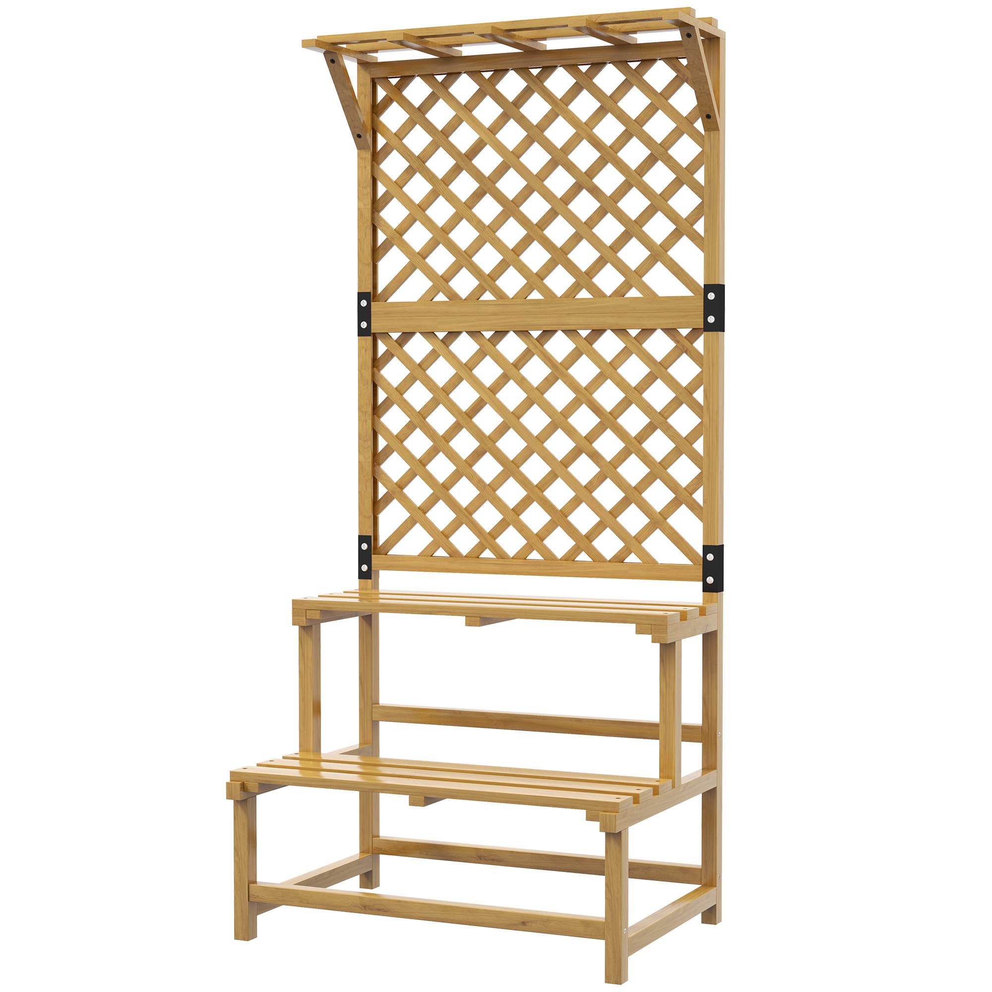 Étagère plantes 2 niveaux bois sapin extérieur avec treillis et toit 75x50x166cm - ComfortXL Outdoor Living - Image 2