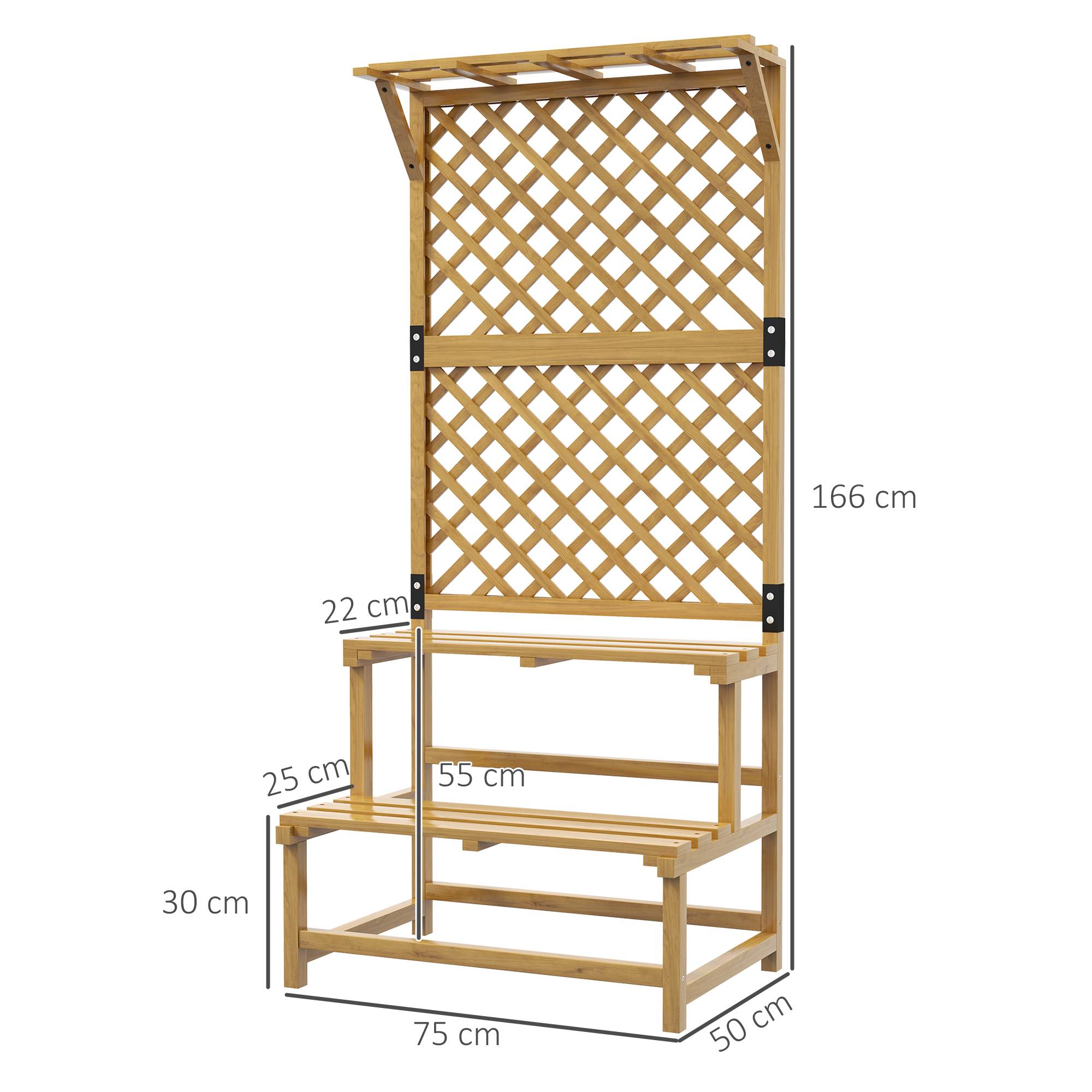 Étagère plantes 2 niveaux bois sapin extérieur avec treillis et toit 75x50x166cm - ComfortXL Outdoor Living - Image 5