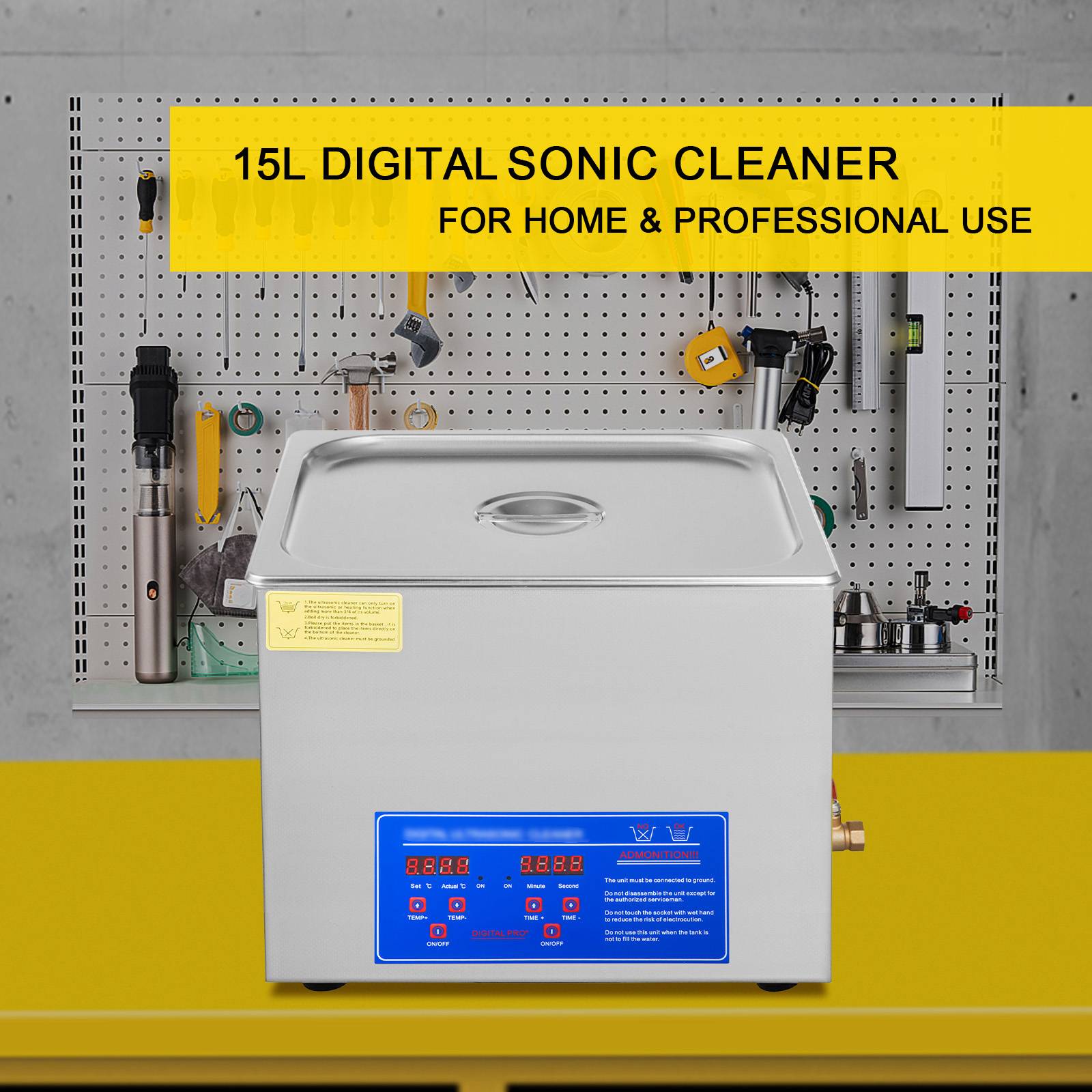 VEVOR Nettoyeur à ultrasons 15L, usage domestique, affichage digital, bac de nettoyage efficace. - Image 2