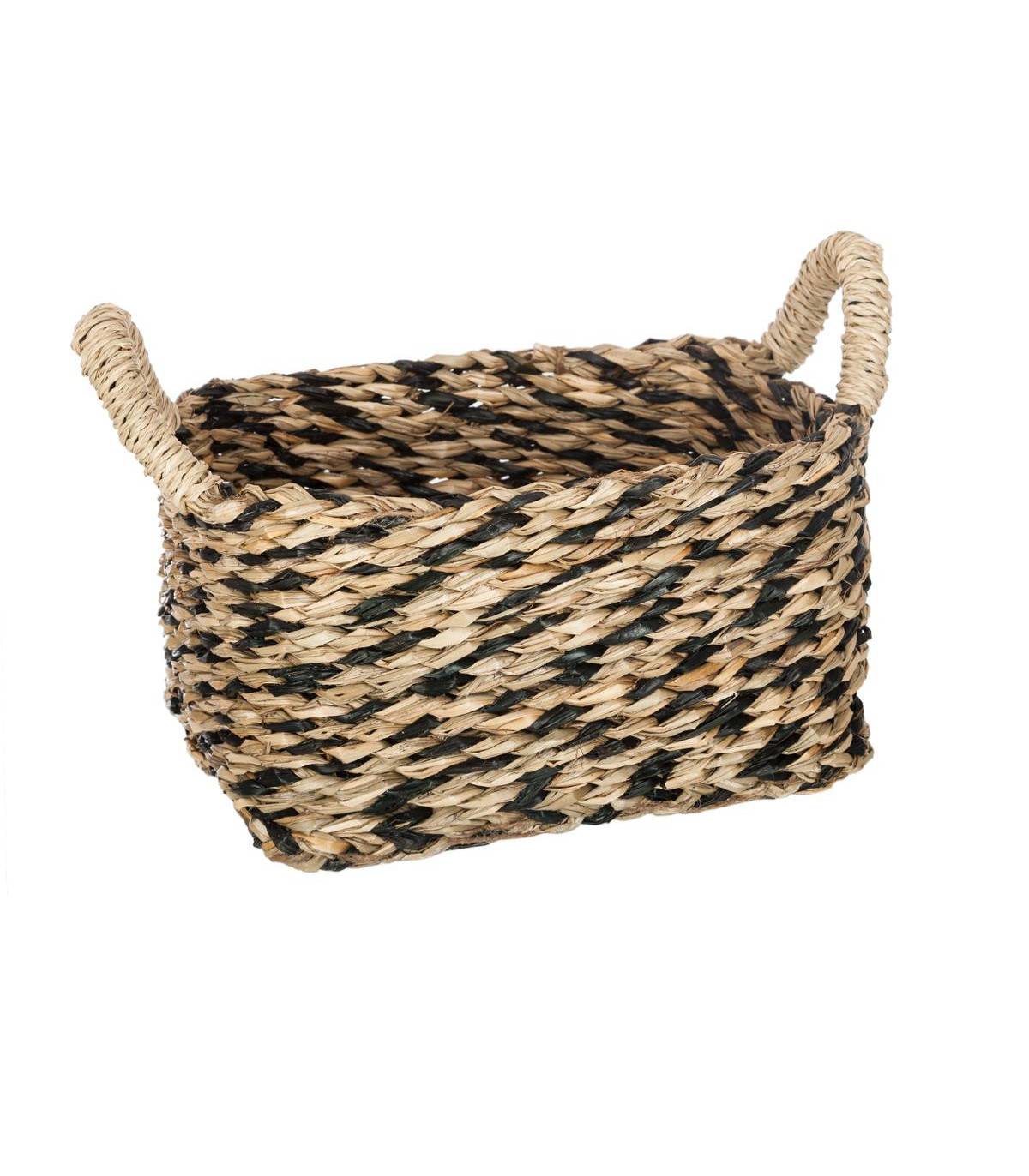 Set de 3 Paniers de rangement rectangle en Osier Noir et Naturel - Imagen 2
