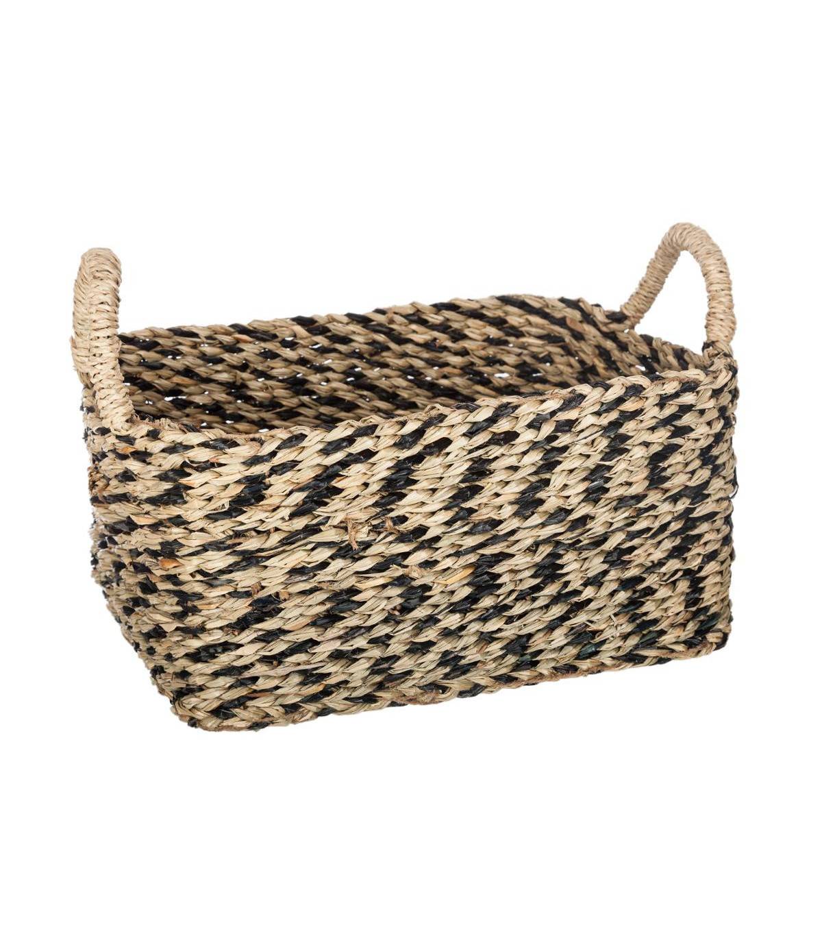 Set de 3 Paniers de rangement rectangle en Osier Noir et Naturel - Imagen 3