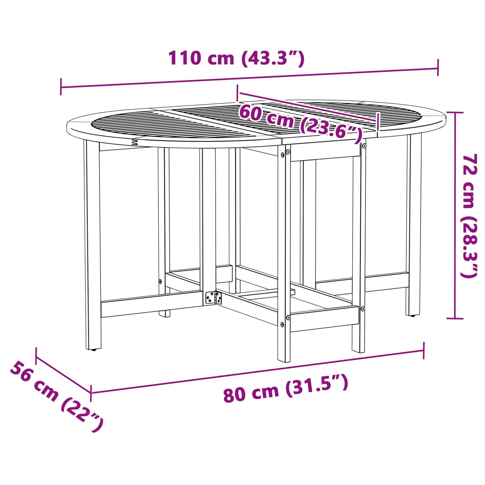 PANGIVO - Table de jardin pliable bois d'acacia massif marron 110 x 60 x 72 cm - PANGIVO - Image 8