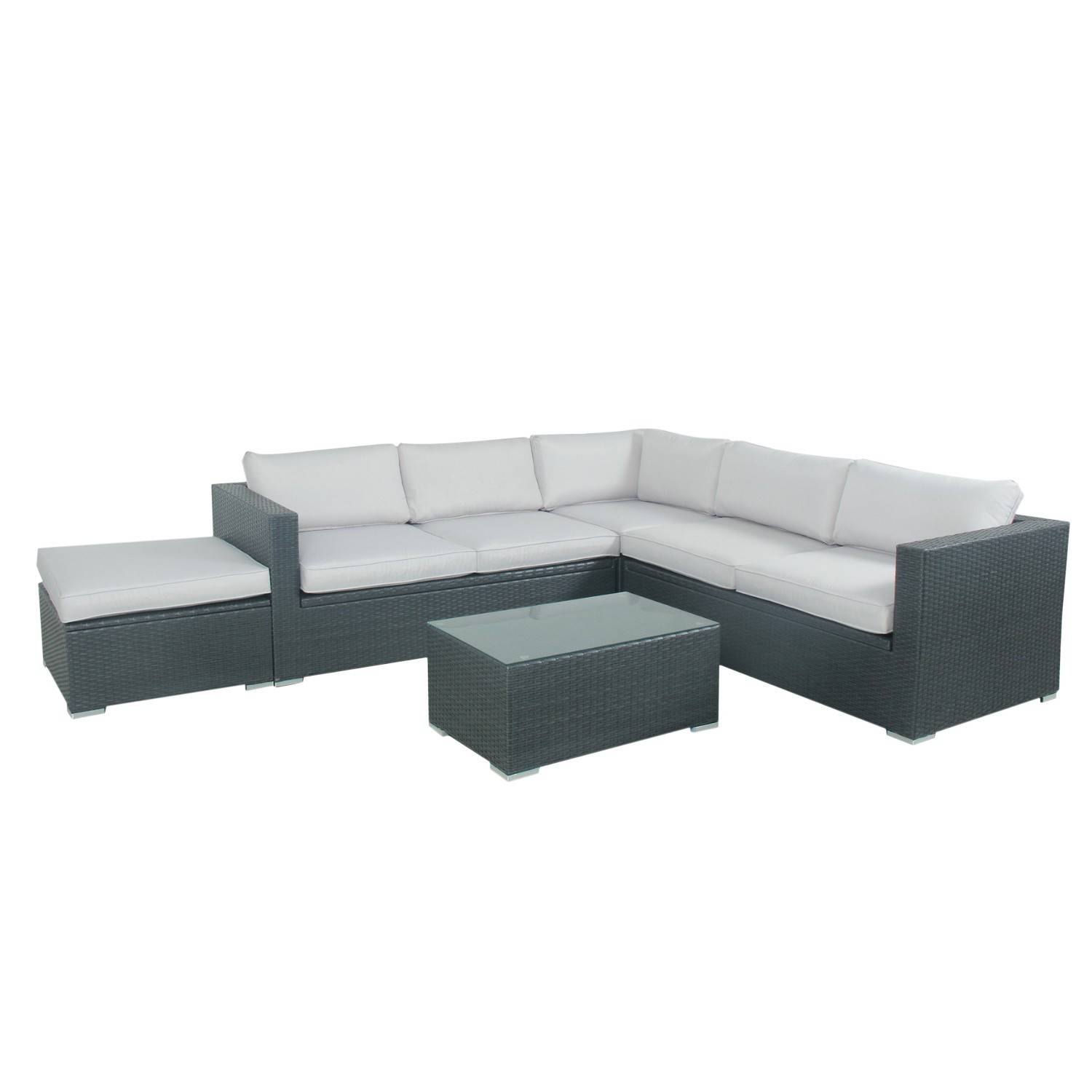 Autre - Salon de jardin résine tressée d'angle fonctionnel avec coffre de rangement intégré - noir ecru - FARENZA - Image 6